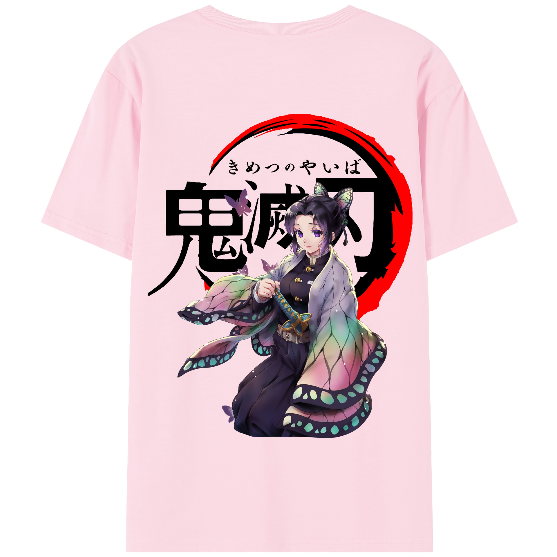（画像用） 鬼滅の刃（きめつのやいば）蟲柱-胡蝶 しのぶ／こちょう しのぶ Kochou Shinobu 綿100％半袖Tシャツ（背面プリント）
