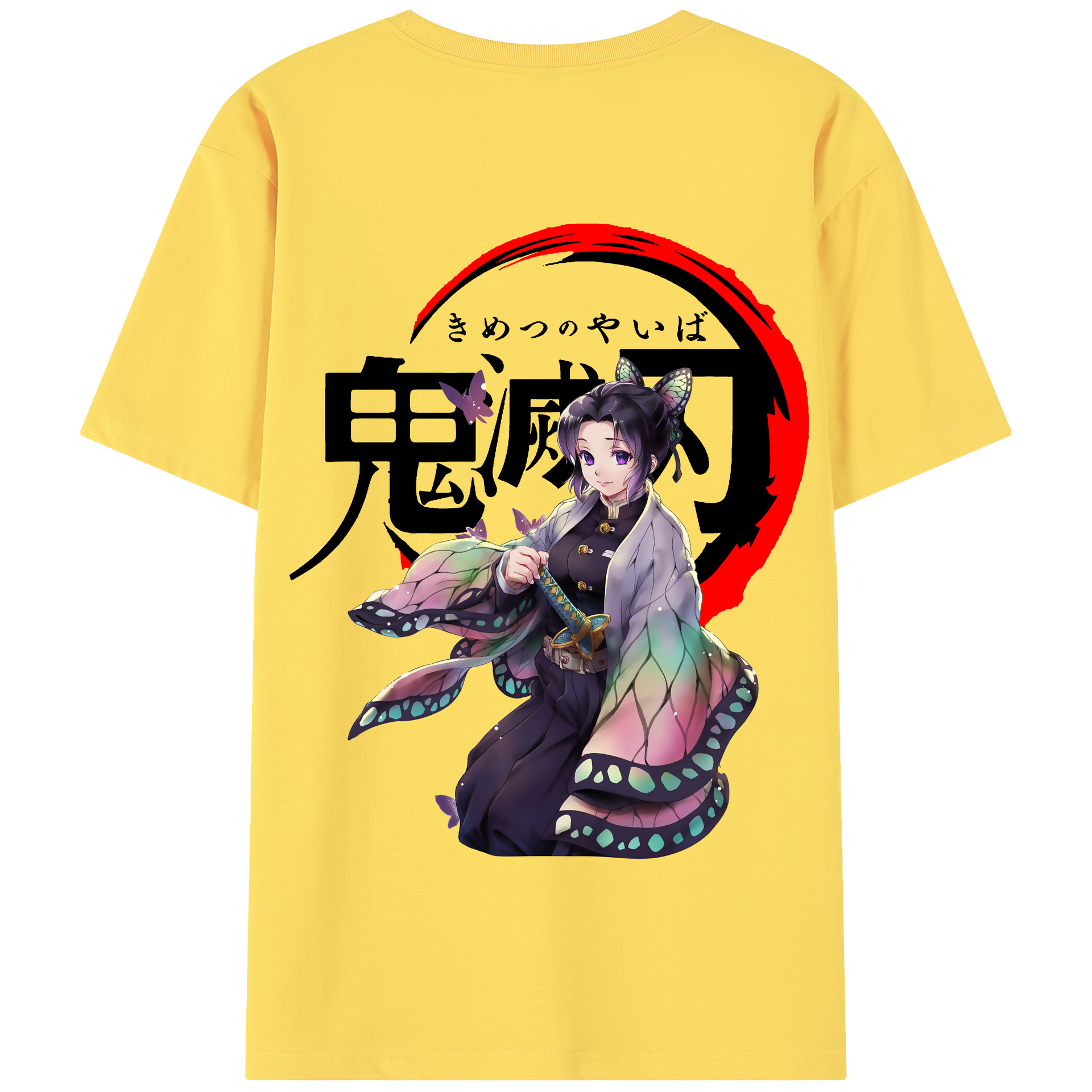 （画像用） 鬼滅の刃（きめつのやいば）蟲柱-胡蝶 しのぶ／こちょう しのぶ Kochou Shinobu 綿100％半袖Tシャツ（背面プリント）