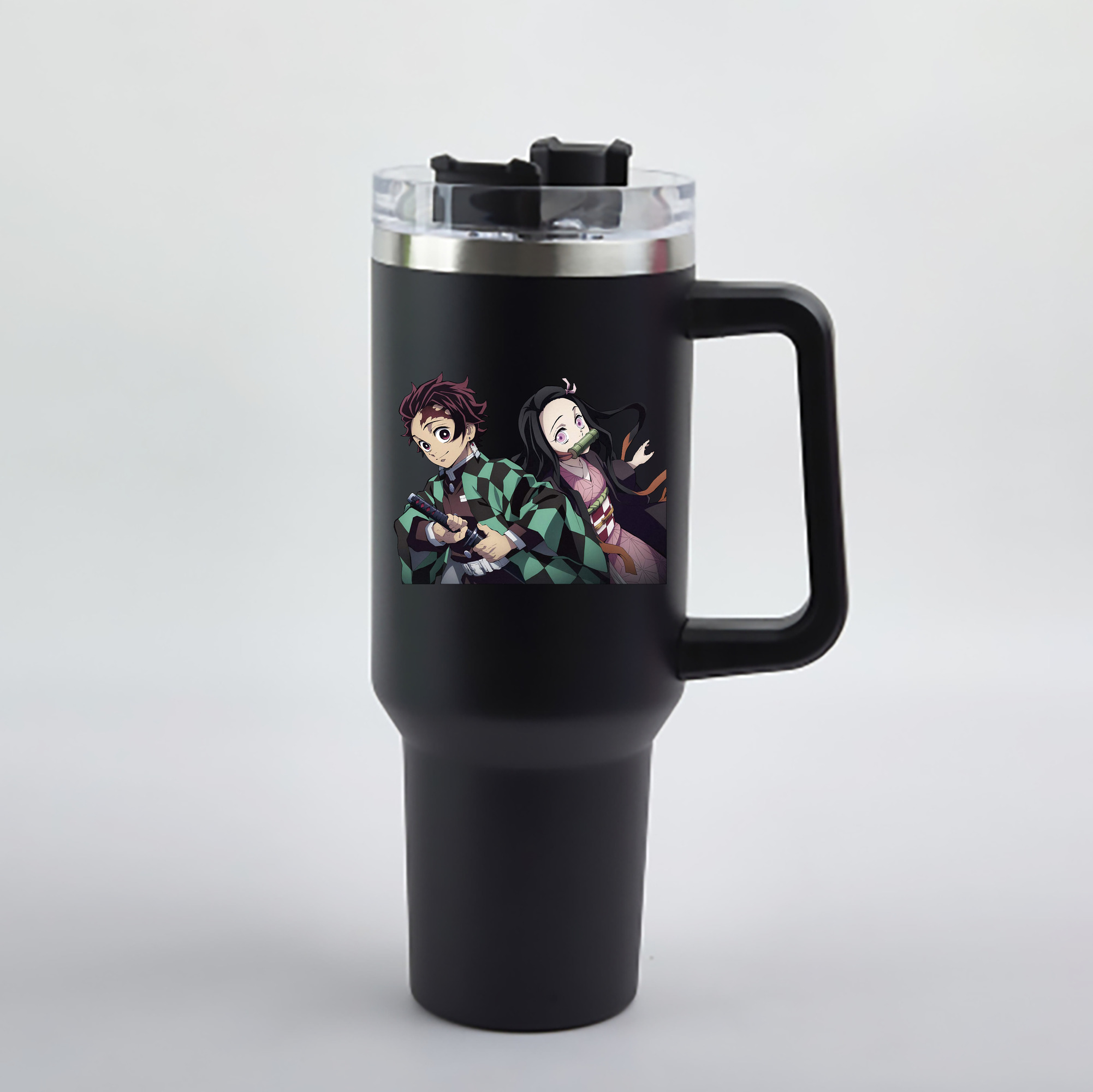 （画像用） 鬼滅の刃（きめつのやいば）竈門 禰󠄀豆子／かまど ねずこ Kamado Nezuko 1200mL車用タンブラー - クリスタルステッカー（プラスチックストロー付き）