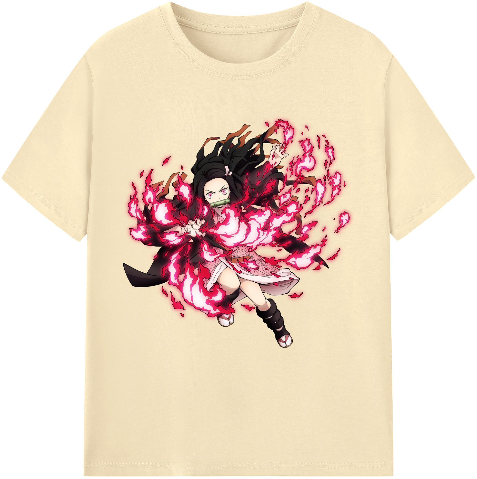 （画像用） 鬼滅の刃（きめつのやいば）竈門 禰󠄀豆子／かまど ねずこ Kamado Nezuko 綿100％半袖Tシャツ（フロントプリント）