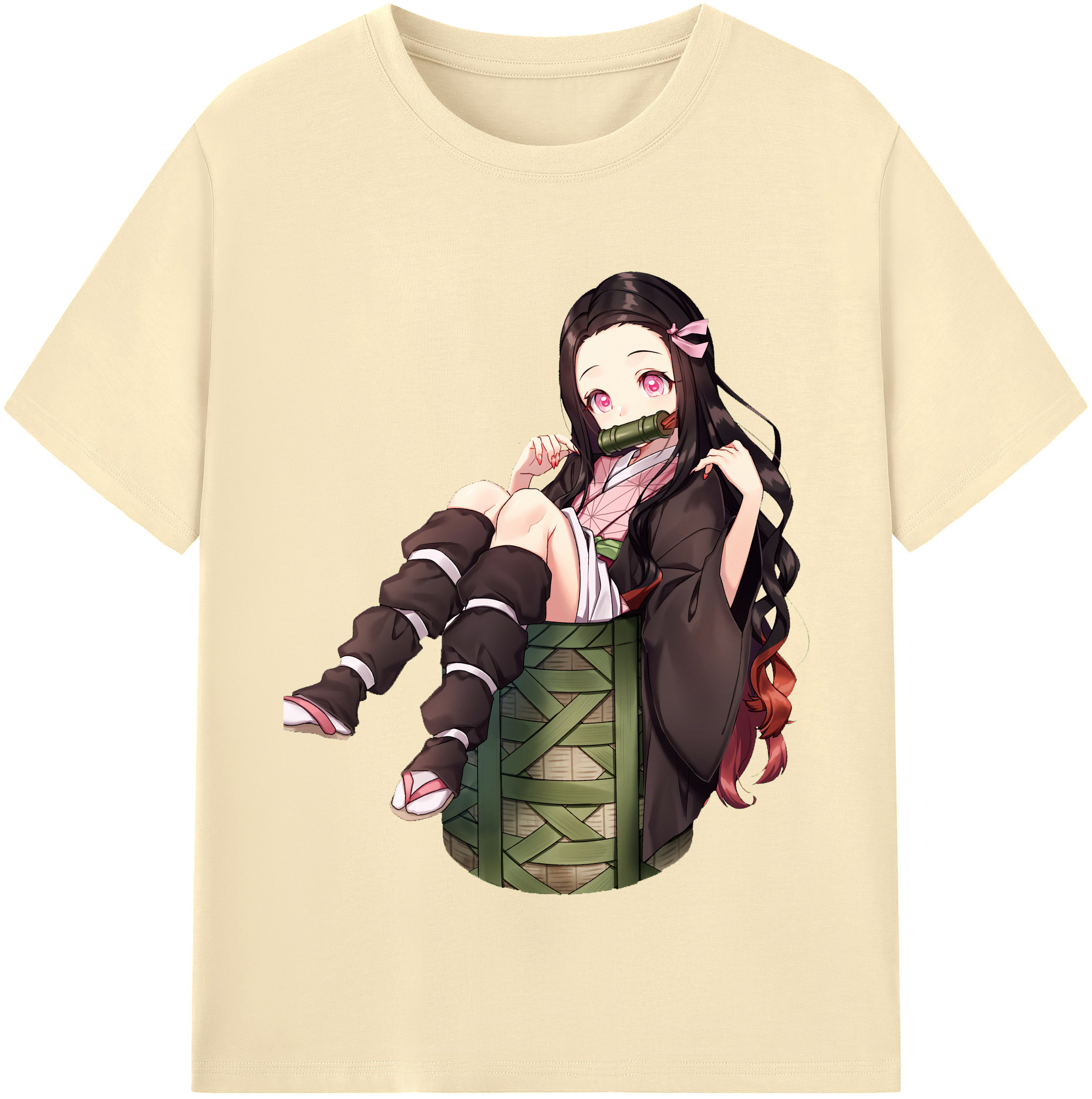 （画像用） 鬼滅の刃（きめつのやいば）竈門 禰󠄀豆子／かまど ねずこ Kamado Nezuko 綿100％半袖Tシャツ（フロントプリント）
