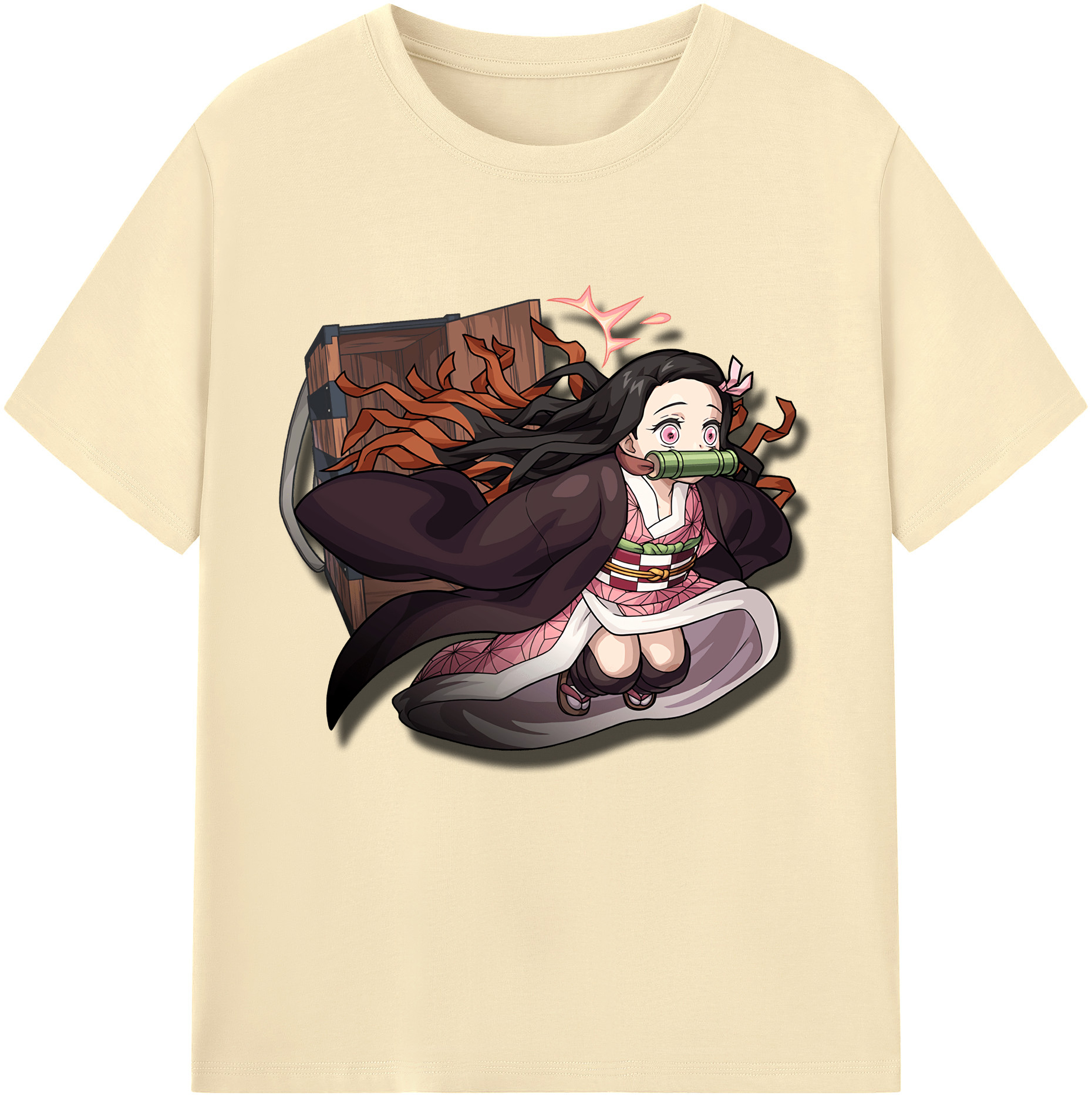 （画像用） 鬼滅の刃（きめつのやいば）竈門 禰󠄀豆子／かまど ねずこ Kamado Nezuko 綿100％半袖Tシャツ（フロントプリント）