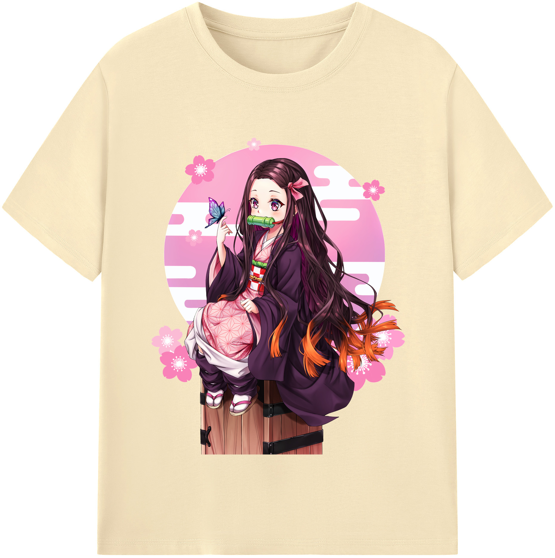 （画像用） 鬼滅の刃（きめつのやいば）竈門 禰󠄀豆子／かまど ねずこ Kamado Nezuko 綿100％半袖Tシャツ（フロントプリント）