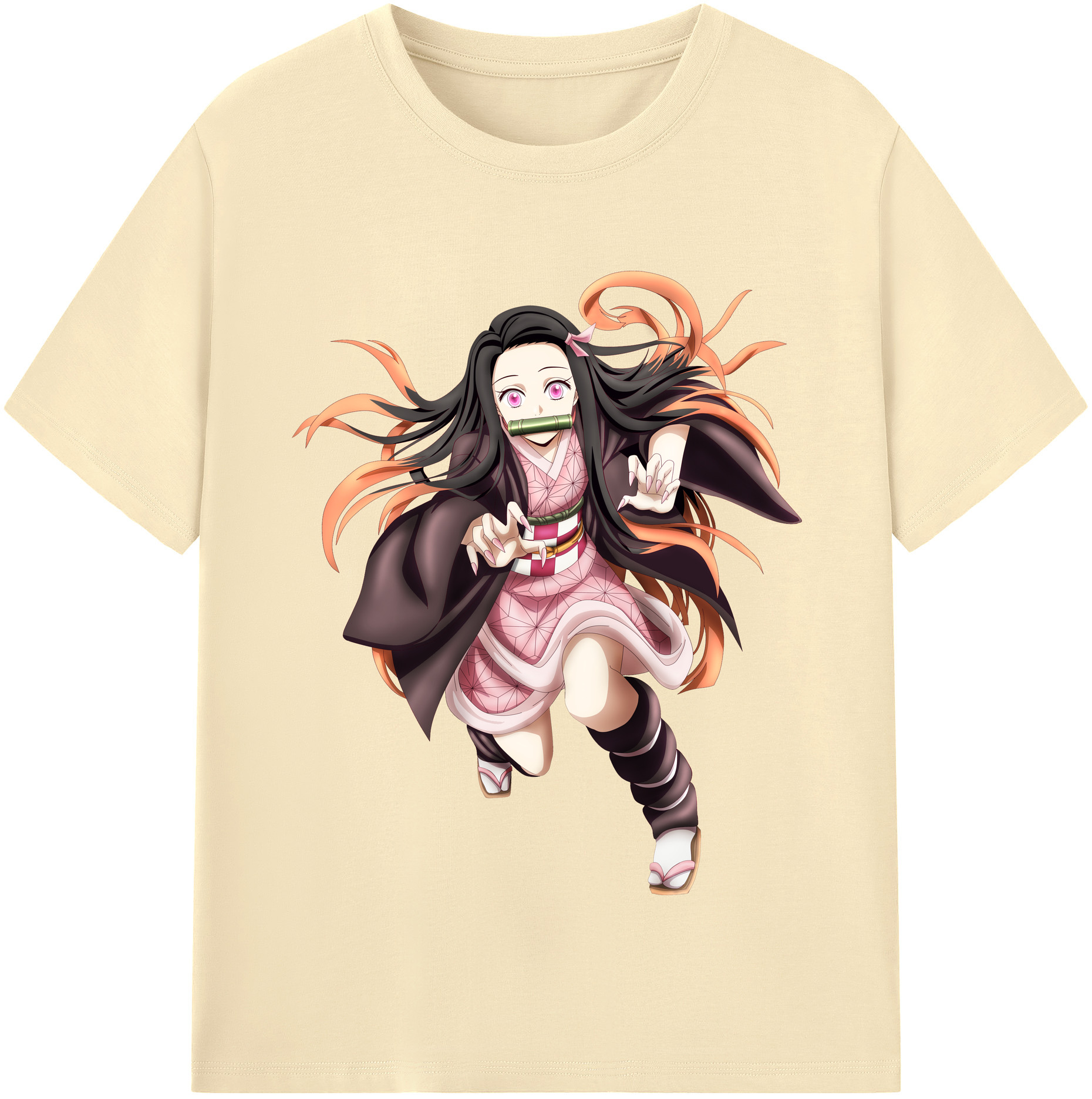 （画像用） 鬼滅の刃（きめつのやいば）竈門 禰󠄀豆子／かまど ねずこ Kamado Nezuko 綿100％半袖Tシャツ（フロントプリント）