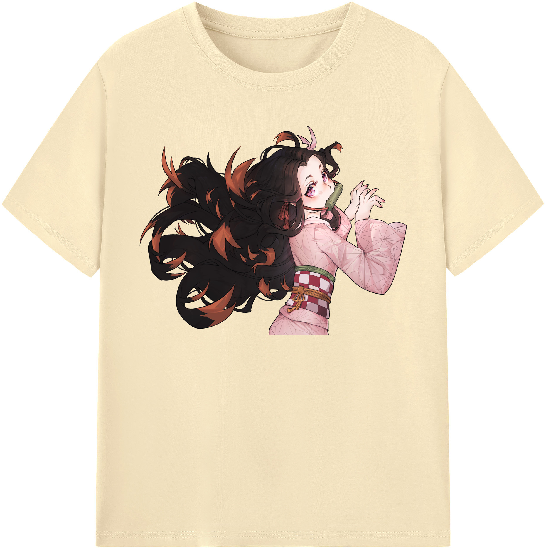 （画像用） 鬼滅の刃（きめつのやいば）竈門 禰󠄀豆子／かまど ねずこ Kamado Nezuko 綿100％半袖Tシャツ（フロントプリント）