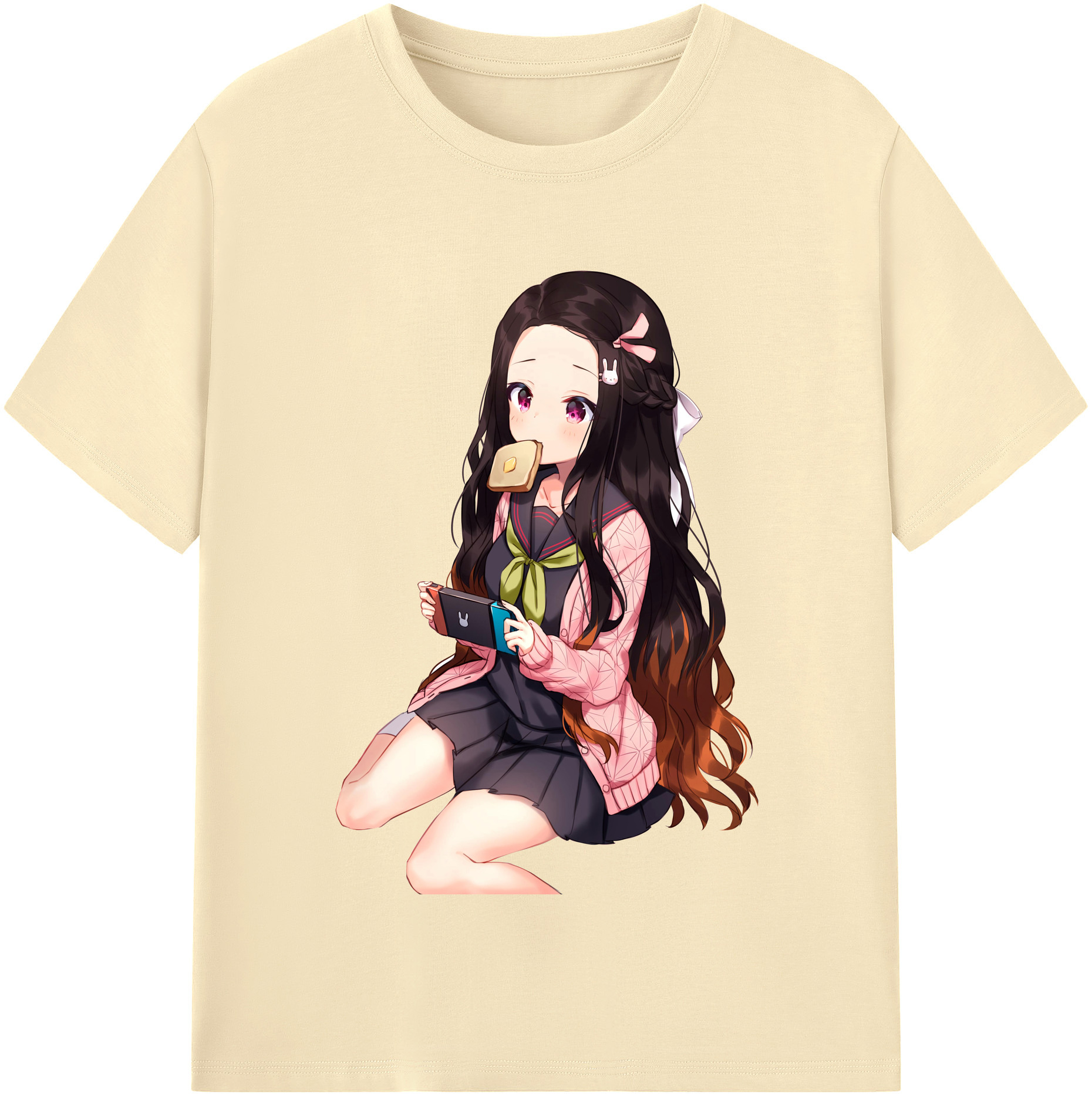 （画像用） 鬼滅の刃（きめつのやいば）竈門 禰󠄀豆子／かまど ねずこ Kamado Nezuko 綿100％半袖Tシャツ（フロントプリント）