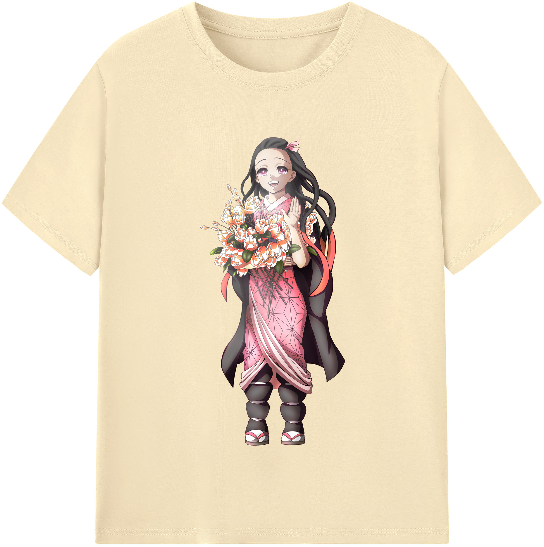 （画像用） 鬼滅の刃（きめつのやいば）竈門 禰󠄀豆子／かまど ねずこ Kamado Nezuko 綿100％半袖Tシャツ（フロントプリント）