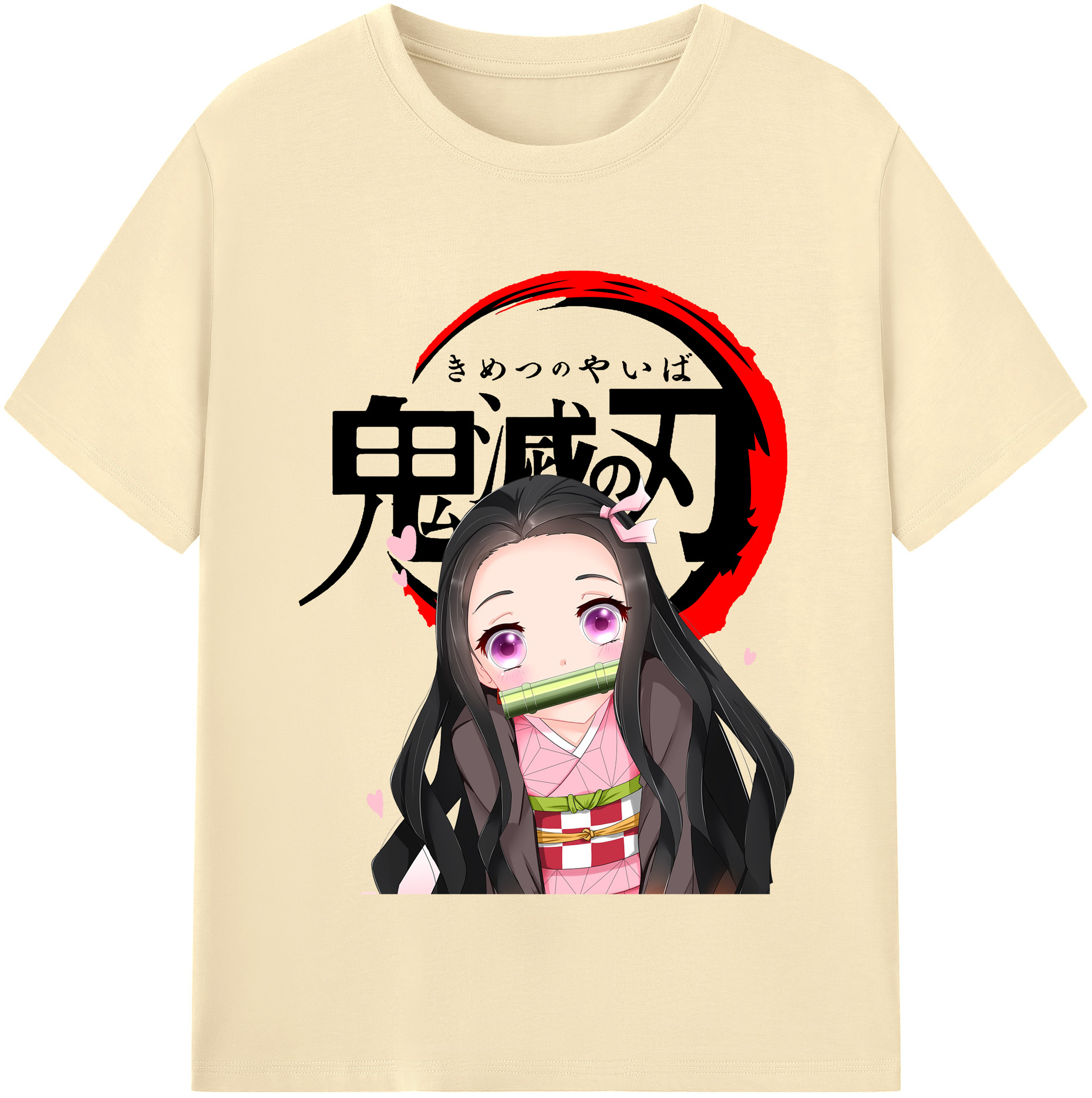 （画像用） 鬼滅の刃（きめつのやいば）竈門 禰󠄀豆子／かまど ねずこ Kamado Nezuko 綿100％半袖Tシャツ（フロントプリント）
