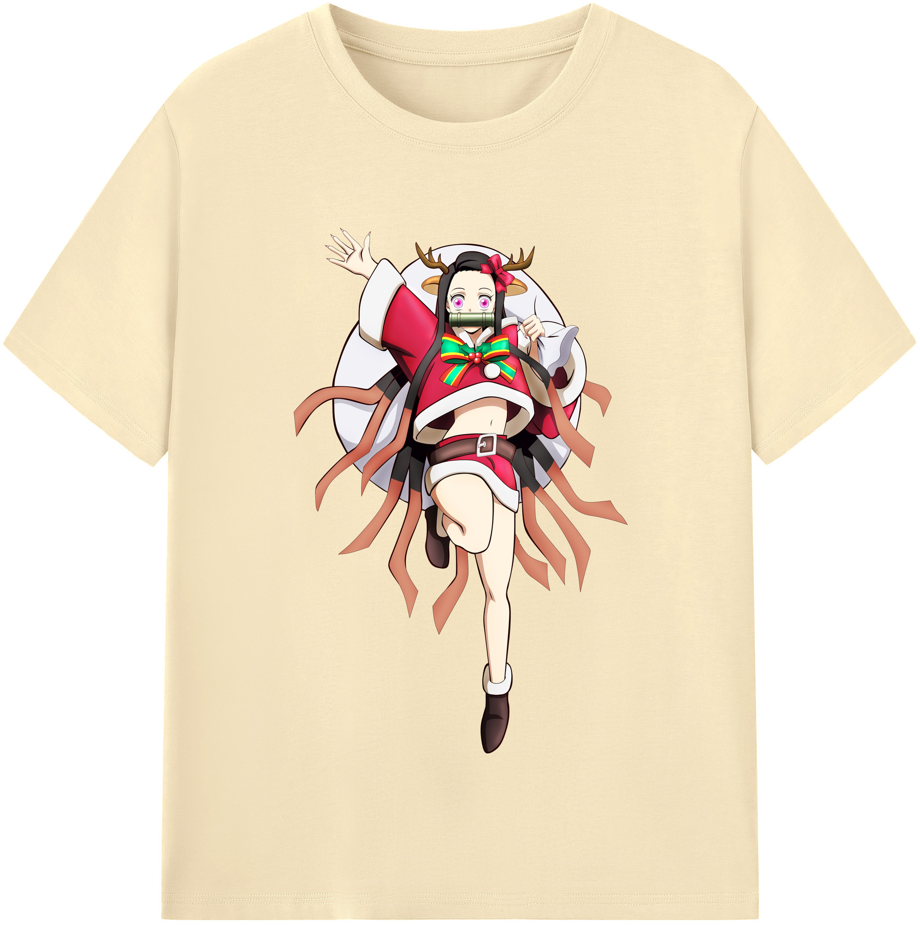 （画像用） 鬼滅の刃（きめつのやいば）竈門 禰󠄀豆子／かまど ねずこ Kamado Nezuko 綿100％半袖Tシャツ（フロントプリント）