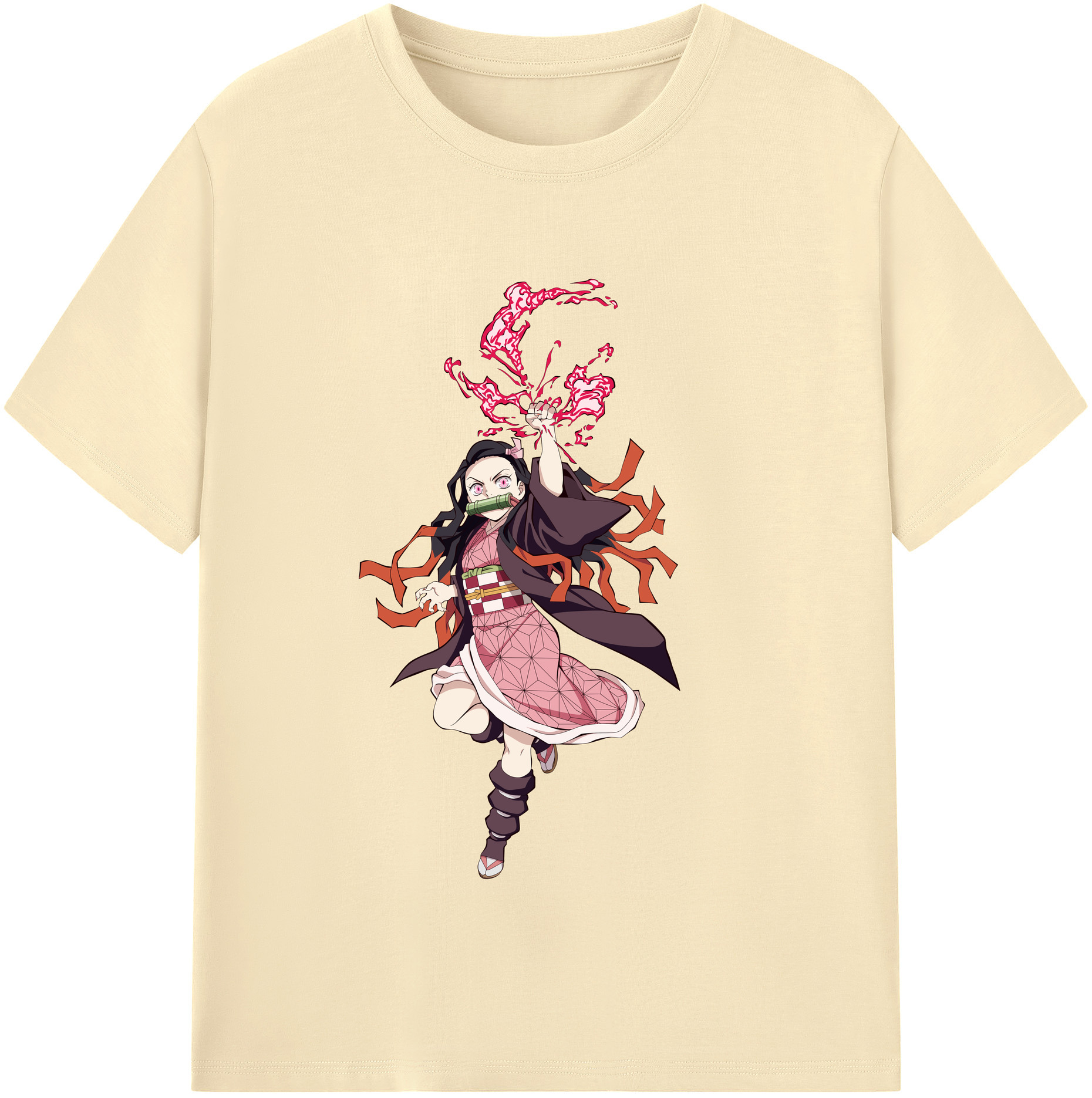 （画像用） 鬼滅の刃（きめつのやいば）竈門 禰󠄀豆子／かまど ねずこ Kamado Nezuko 綿100％半袖Tシャツ（フロントプリント）