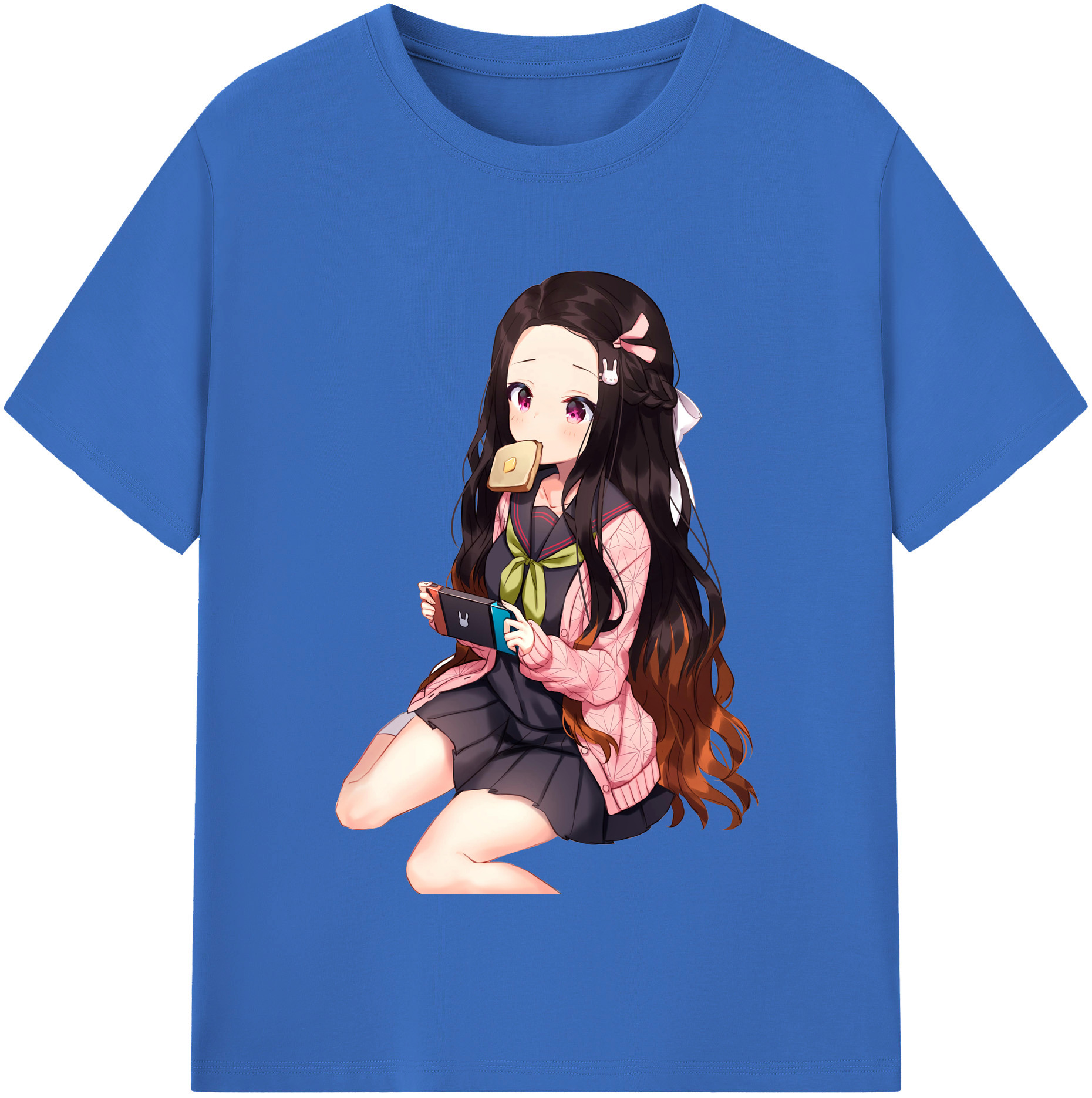 （画像用） 鬼滅の刃（きめつのやいば）竈門 禰󠄀豆子／かまど ねずこ Kamado Nezuko 綿100％半袖Tシャツ（フロントプリント）