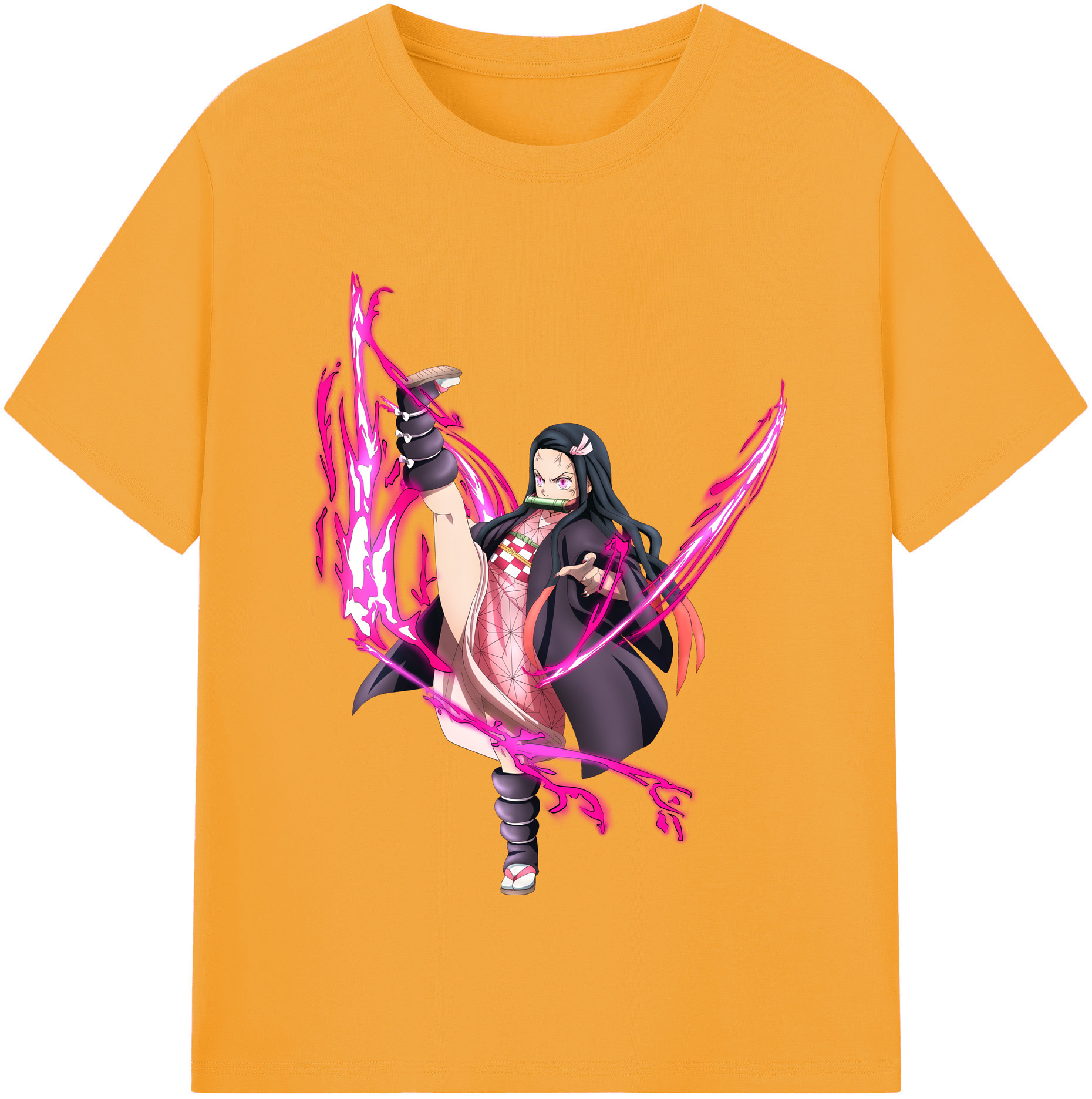 （画像用） 鬼滅の刃（きめつのやいば）竈門 禰󠄀豆子／かまど ねずこ Kamado Nezuko 綿100％半袖Tシャツ（フロントプリント）