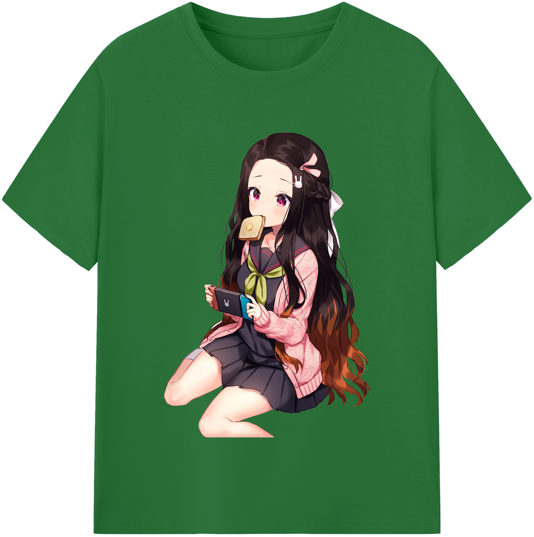 （画像用） 鬼滅の刃（きめつのやいば）竈門 禰󠄀豆子／かまど ねずこ Kamado Nezuko 綿100％半袖Tシャツ（フロントプリント）