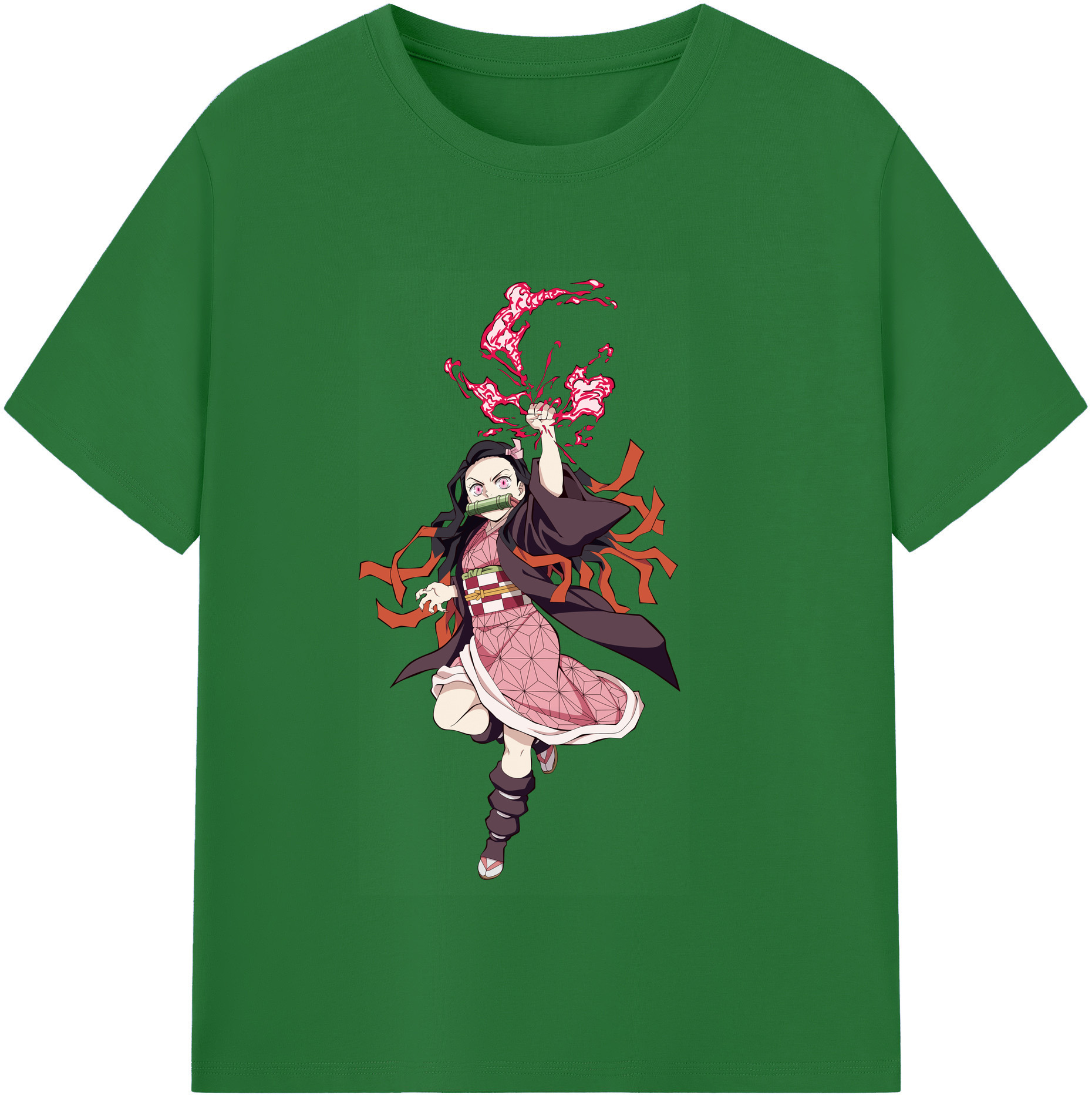 （画像用） 鬼滅の刃（きめつのやいば）竈門 禰󠄀豆子／かまど ねずこ Kamado Nezuko 綿100％半袖Tシャツ（フロントプリント）