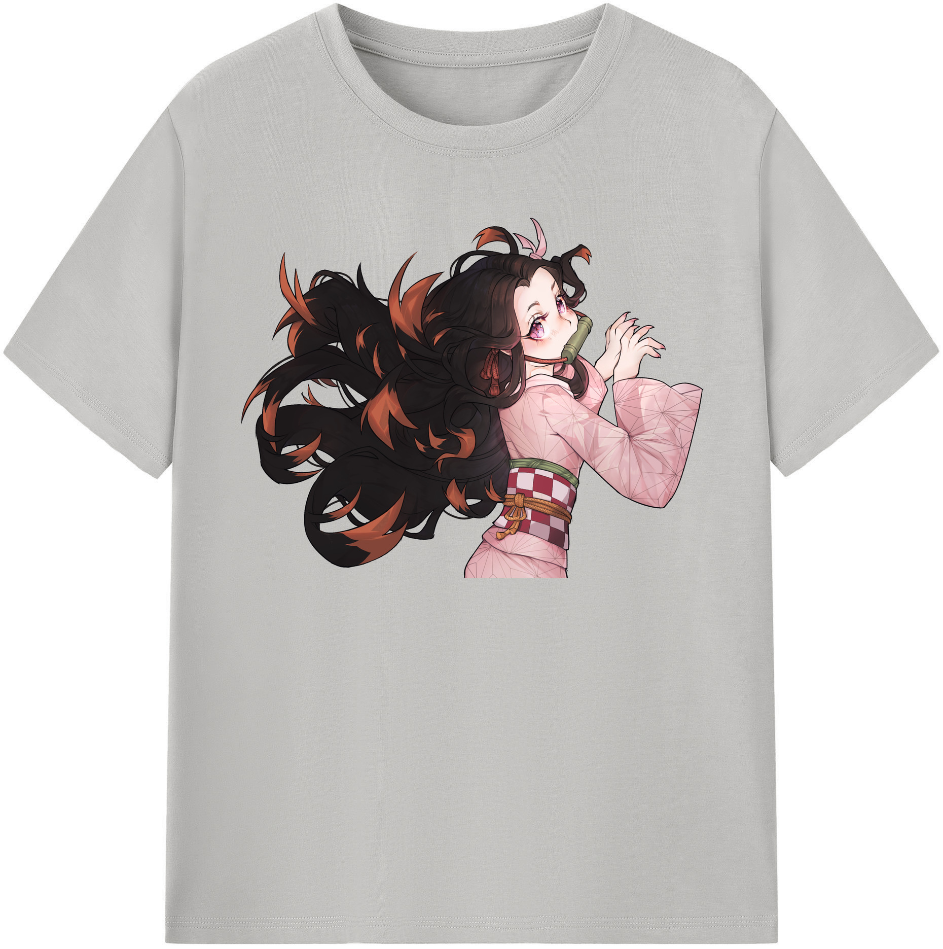 （画像用） 鬼滅の刃（きめつのやいば）竈門 禰󠄀豆子／かまど ねずこ Kamado Nezuko 綿100％半袖Tシャツ（フロントプリント）