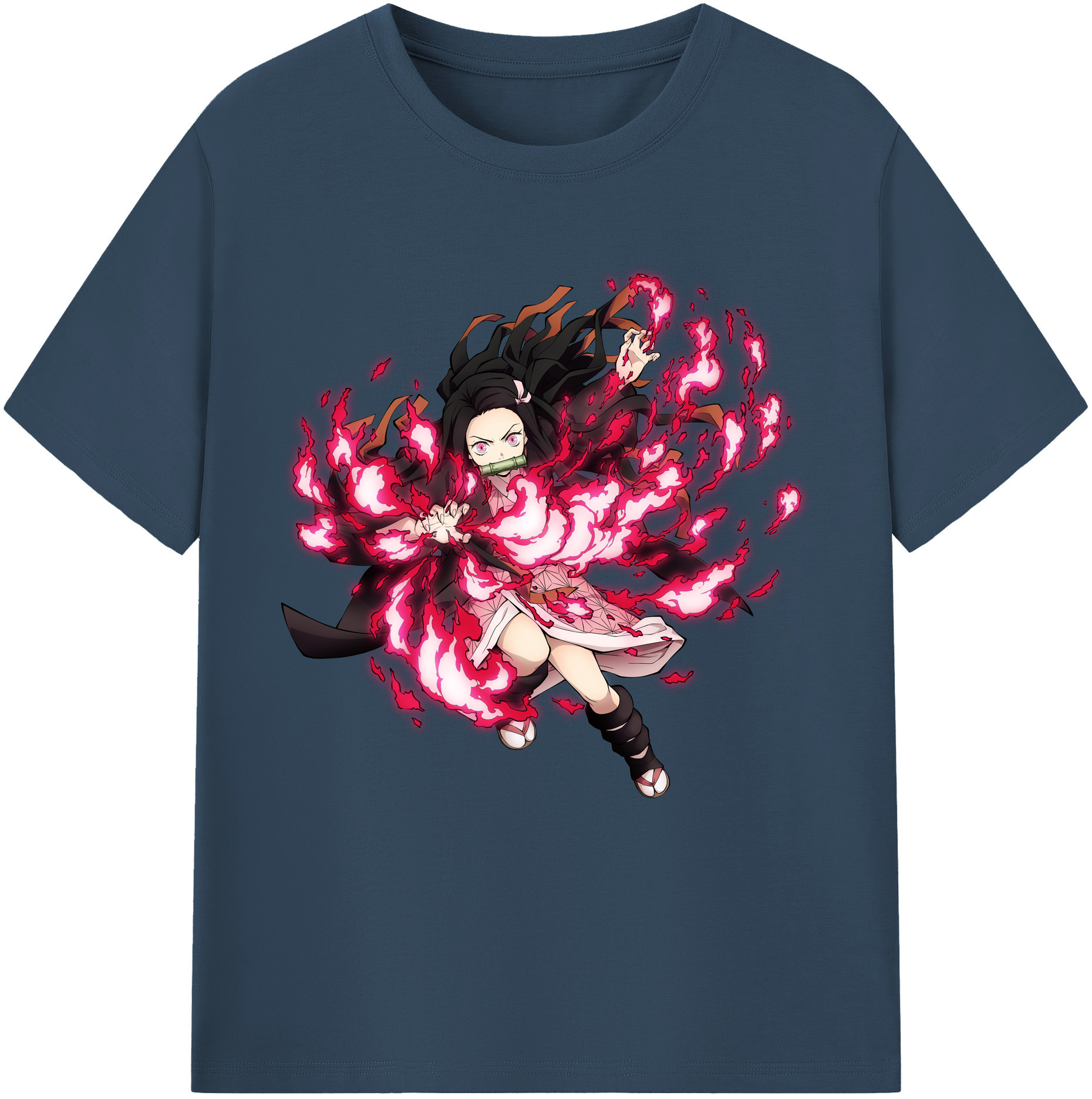 （画像用） 鬼滅の刃（きめつのやいば）竈門 禰󠄀豆子／かまど ねずこ Kamado Nezuko 綿100％半袖Tシャツ（フロントプリント）