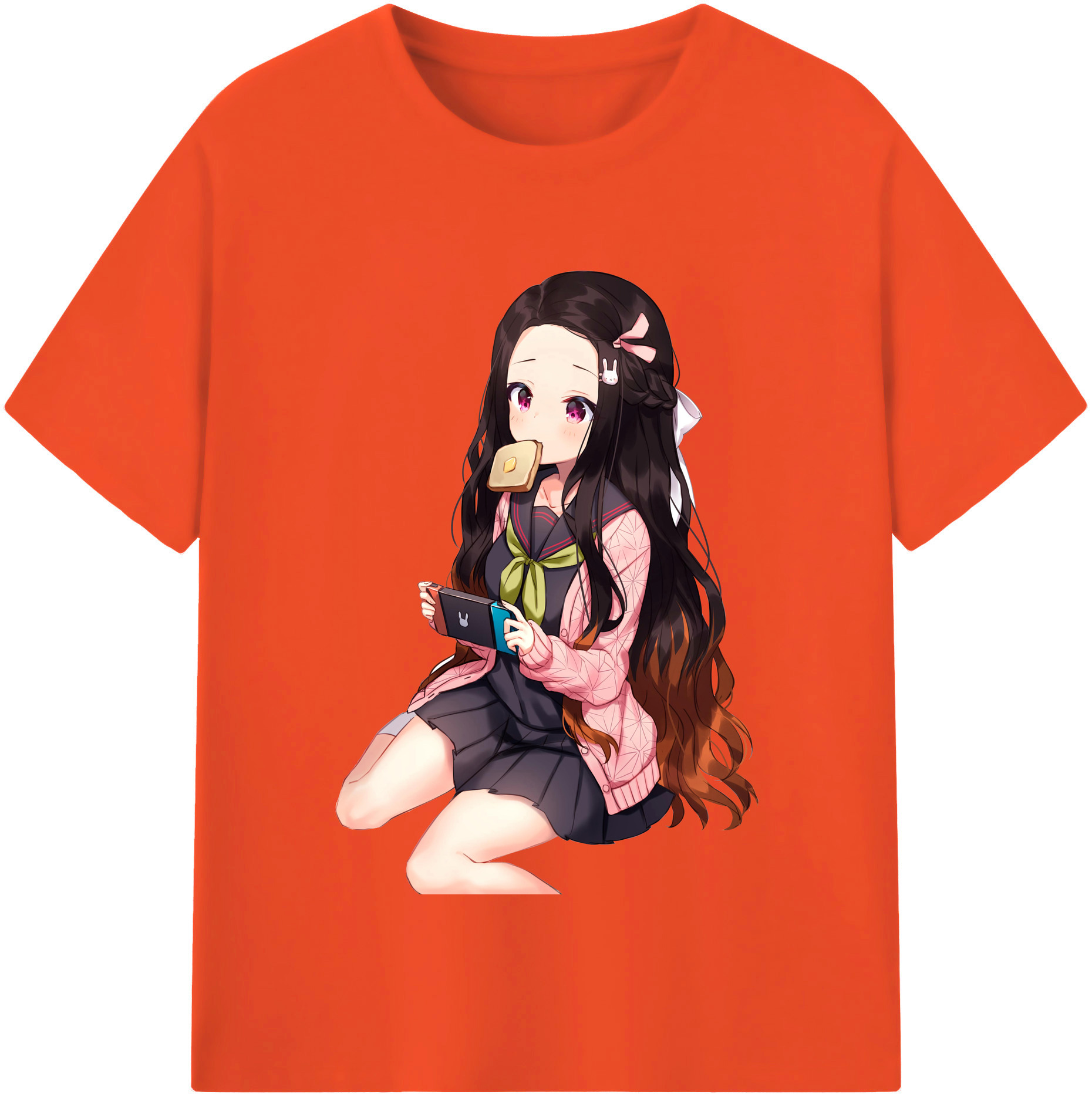（画像用） 鬼滅の刃（きめつのやいば）竈門 禰󠄀豆子／かまど ねずこ Kamado Nezuko 綿100％半袖Tシャツ（フロントプリント）