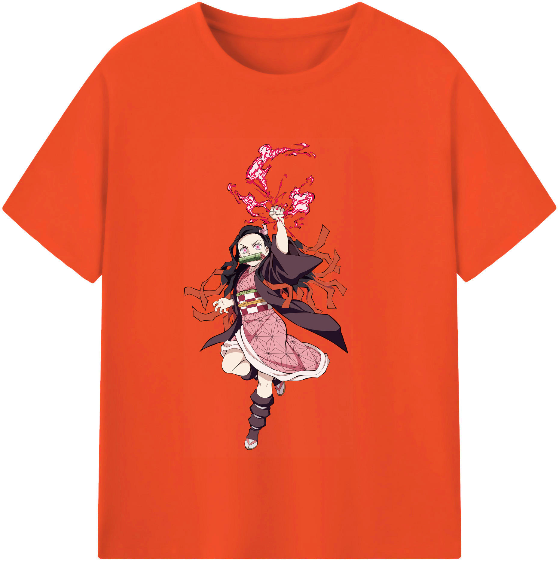 （画像用） 鬼滅の刃（きめつのやいば）竈門 禰󠄀豆子／かまど ねずこ Kamado Nezuko 綿100％半袖Tシャツ（フロントプリント）