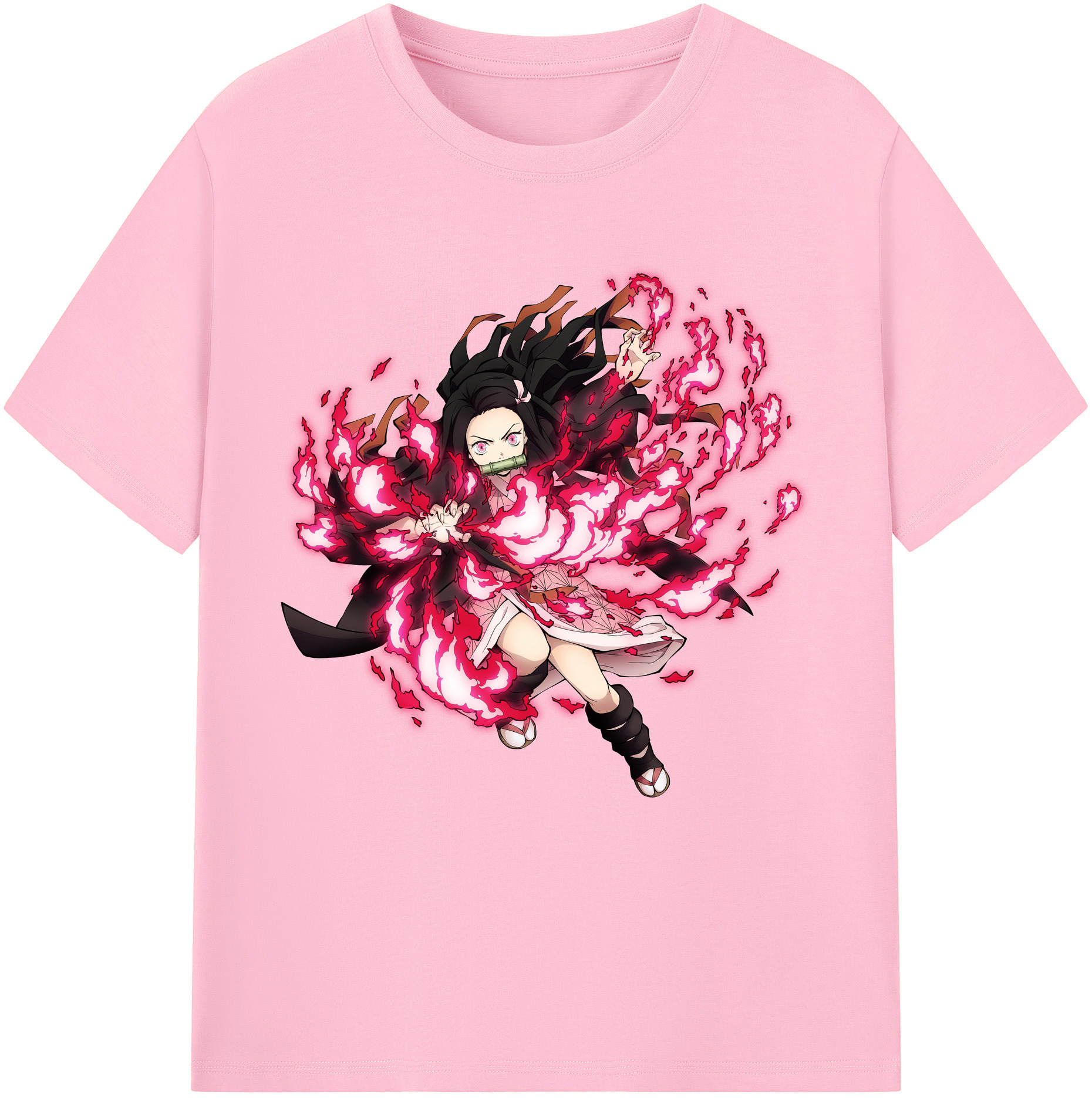 （画像用） 鬼滅の刃（きめつのやいば）竈門 禰󠄀豆子／かまど ねずこ Kamado Nezuko 綿100％半袖Tシャツ（フロントプリント）