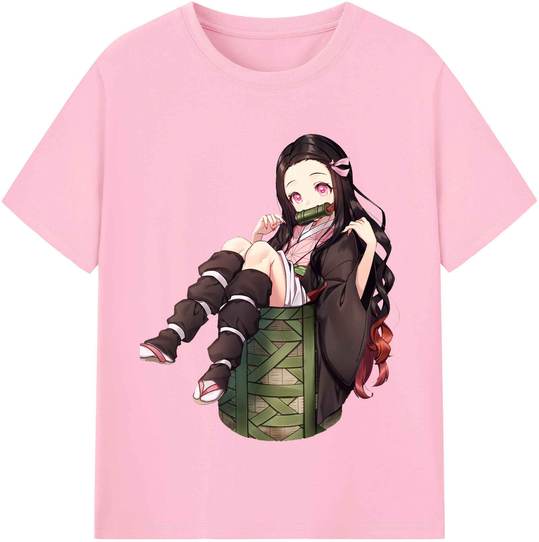 （画像用） 鬼滅の刃（きめつのやいば）竈門 禰󠄀豆子／かまど ねずこ Kamado Nezuko 綿100％半袖Tシャツ（フロントプリント）