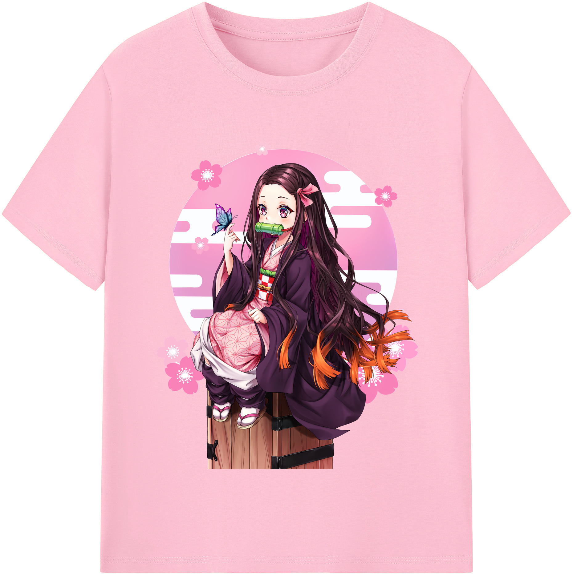 （画像用） 鬼滅の刃（きめつのやいば）竈門 禰󠄀豆子／かまど ねずこ Kamado Nezuko 綿100％半袖Tシャツ（フロントプリント）
