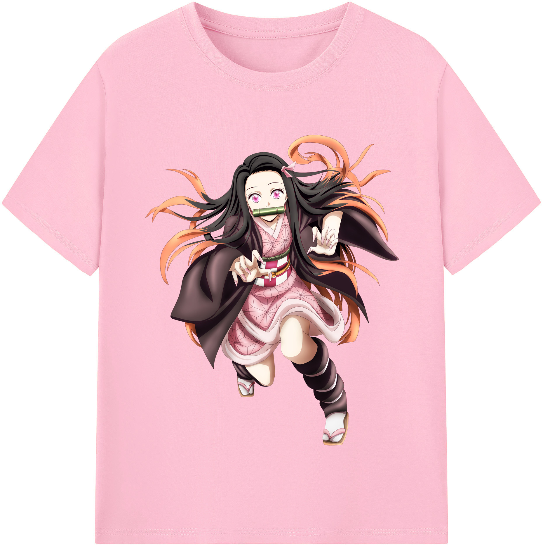 （画像用） 鬼滅の刃（きめつのやいば）竈門 禰󠄀豆子／かまど ねずこ Kamado Nezuko 綿100％半袖Tシャツ（フロントプリント）
