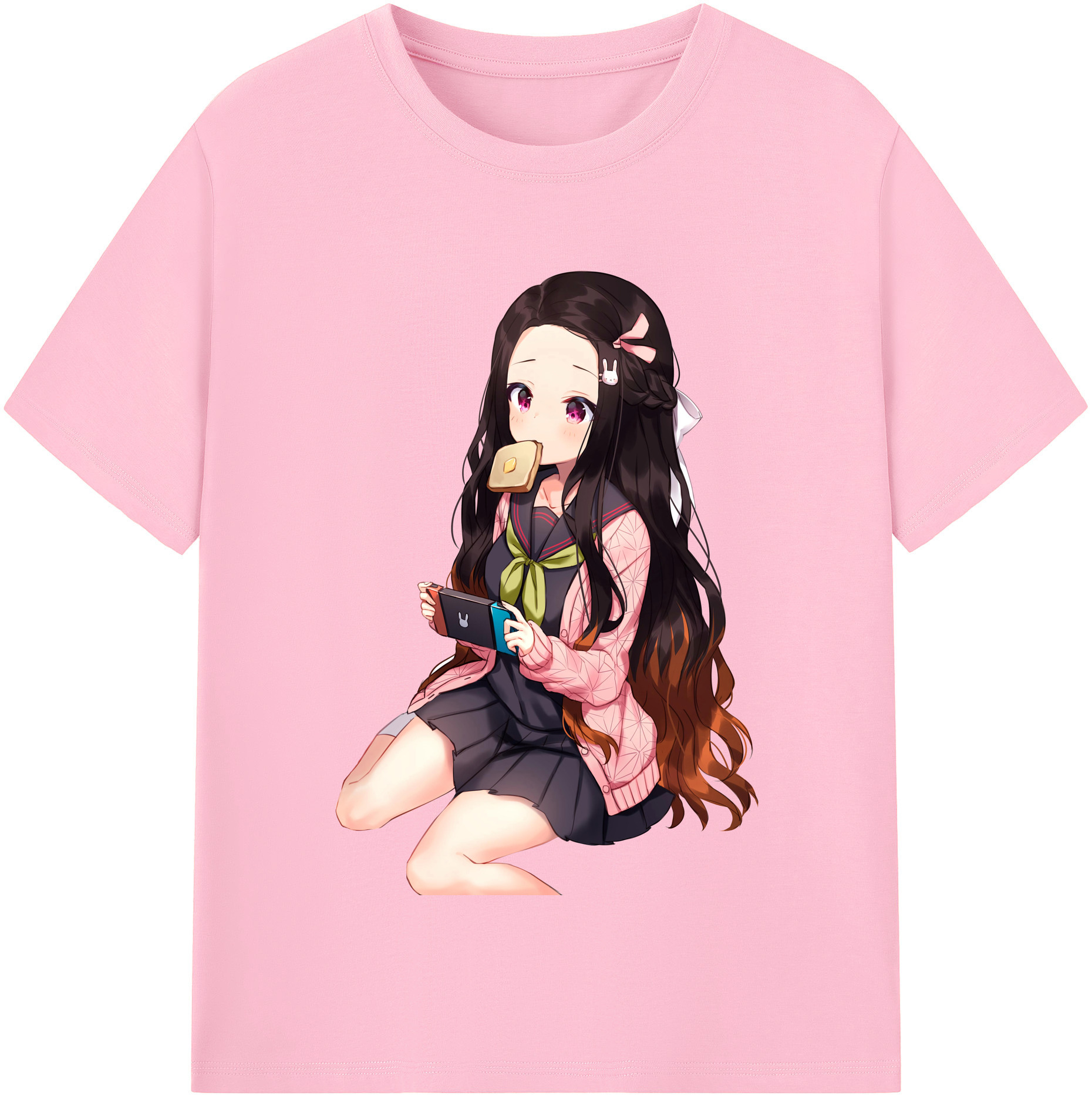 （画像用） 鬼滅の刃（きめつのやいば）竈門 禰󠄀豆子／かまど ねずこ Kamado Nezuko 綿100％半袖Tシャツ（フロントプリント）