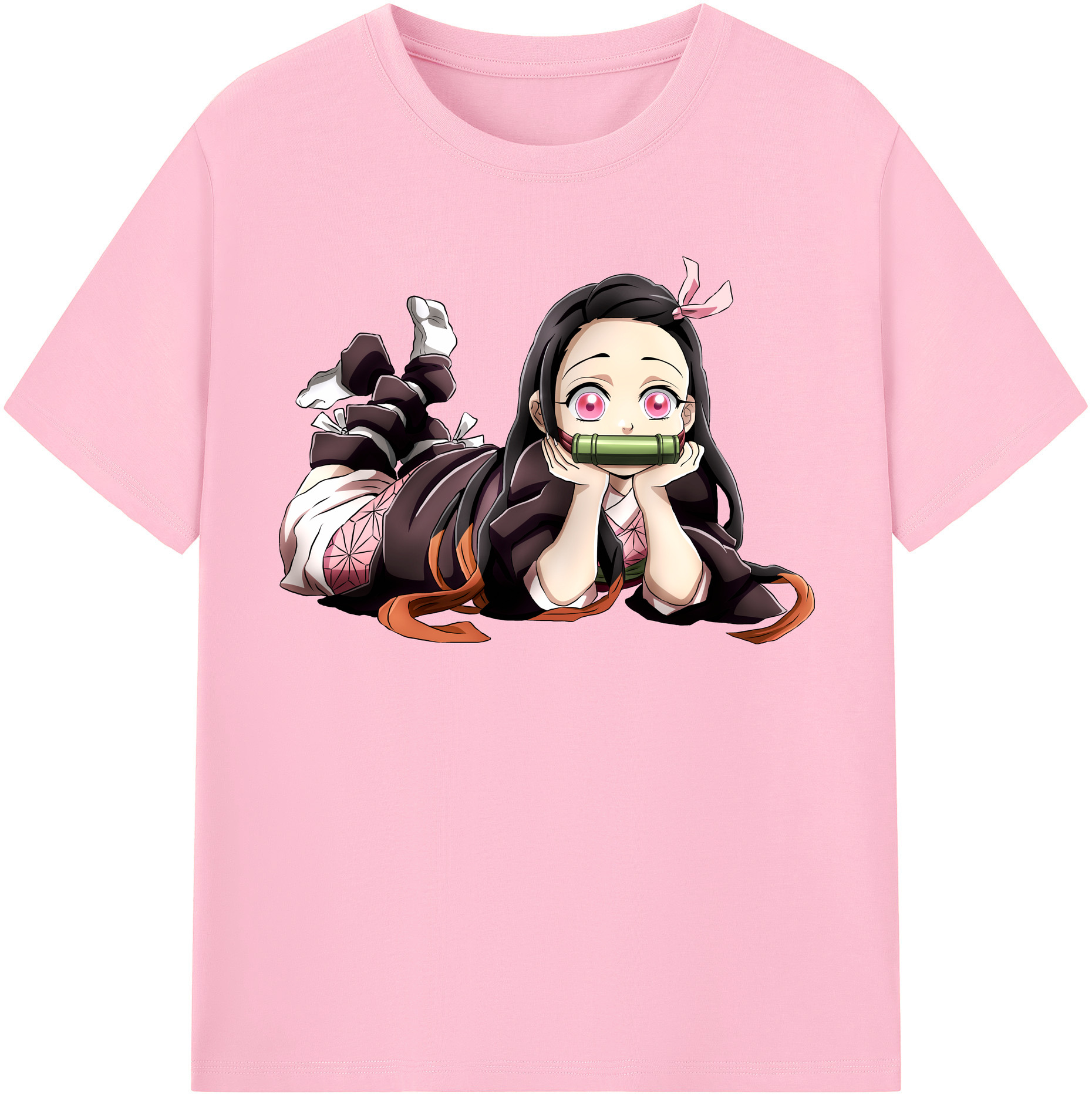（画像用） 鬼滅の刃（きめつのやいば）竈門 禰󠄀豆子／かまど ねずこ Kamado Nezuko 綿100％半袖Tシャツ（フロントプリント）