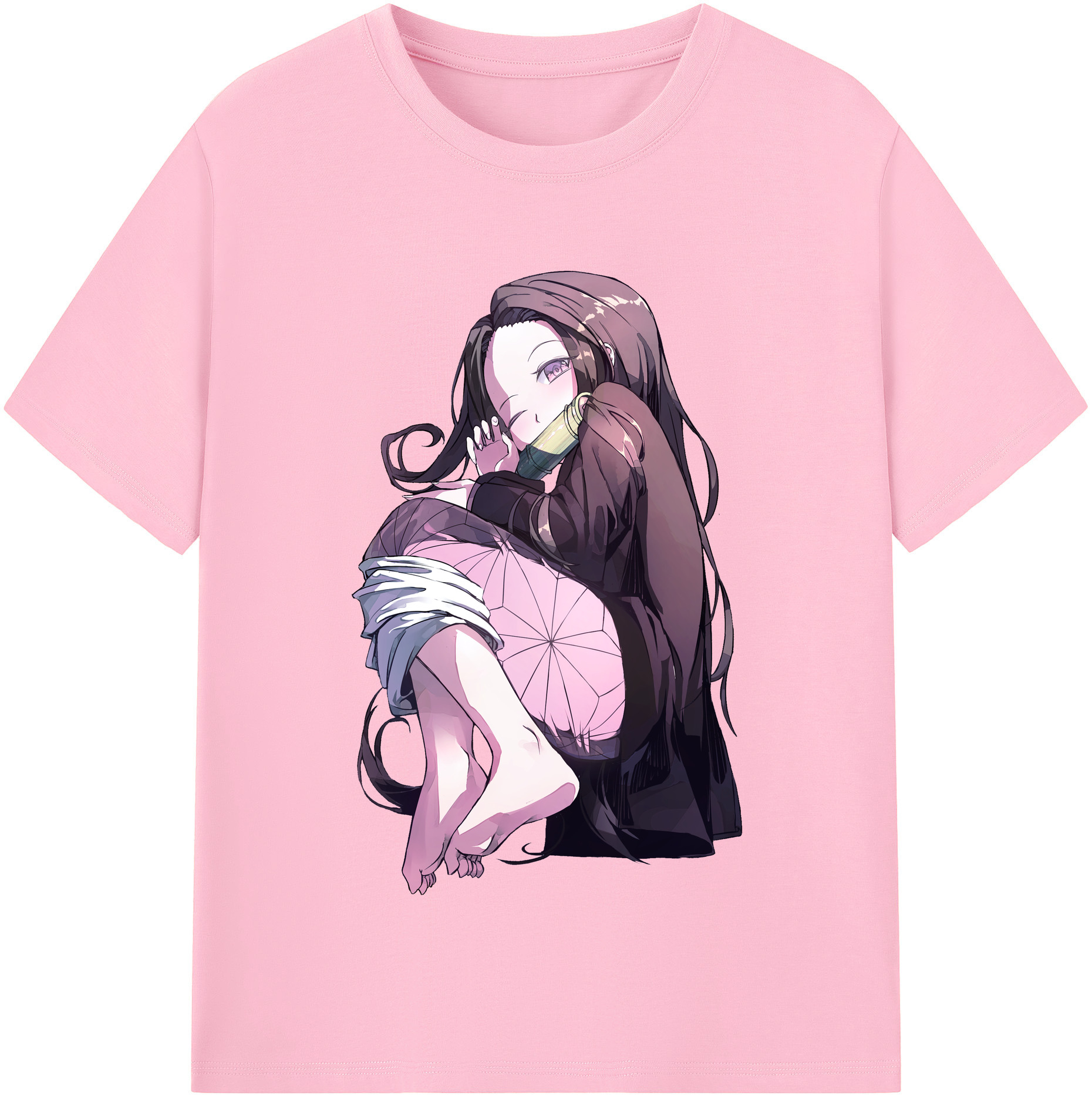 （画像用） 鬼滅の刃（きめつのやいば）竈門 禰󠄀豆子／かまど ねずこ Kamado Nezuko 綿100％半袖Tシャツ（フロントプリント）