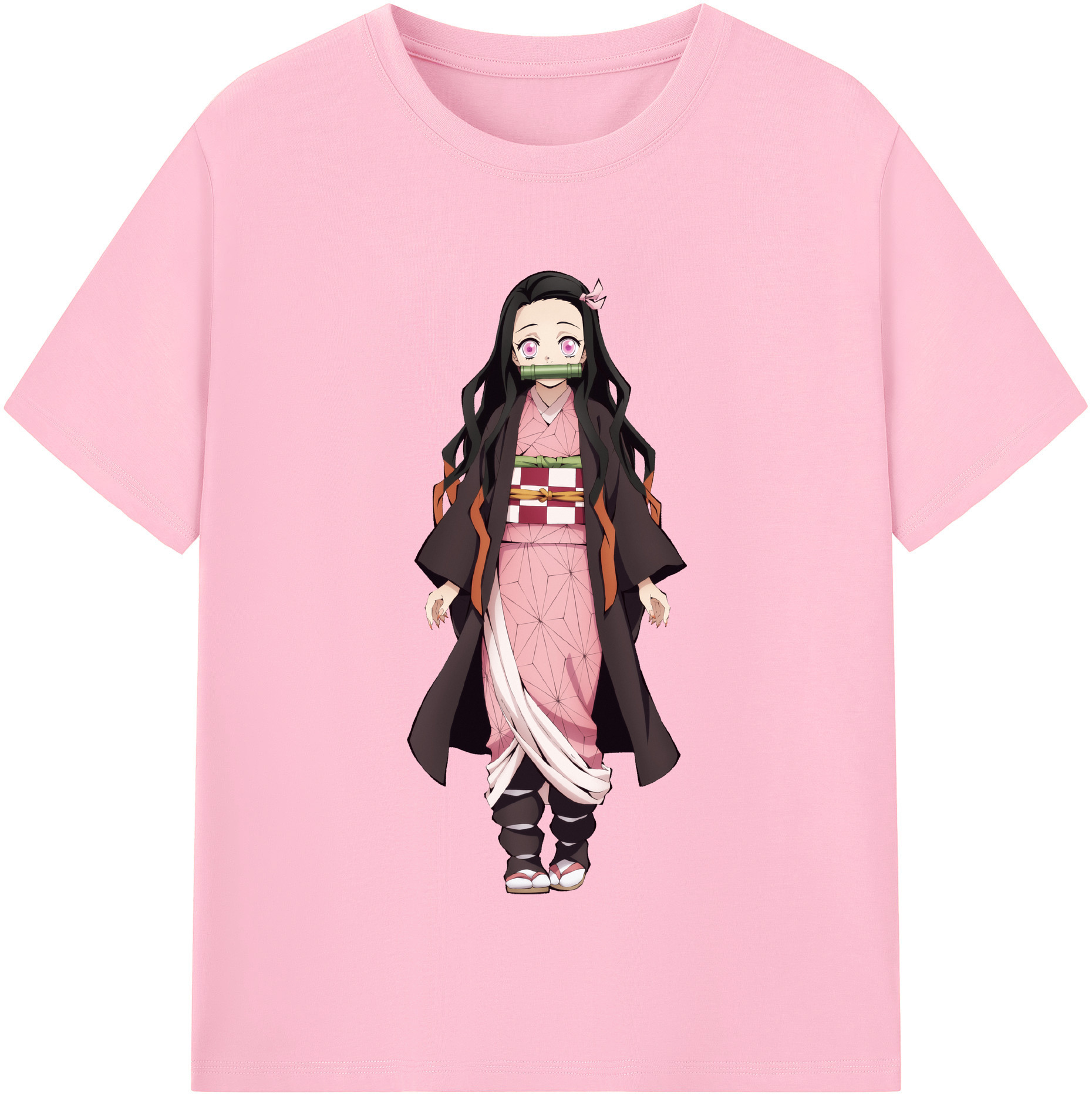 （画像用） 鬼滅の刃（きめつのやいば）竈門 禰󠄀豆子／かまど ねずこ Kamado Nezuko 綿100％半袖Tシャツ（フロントプリント）