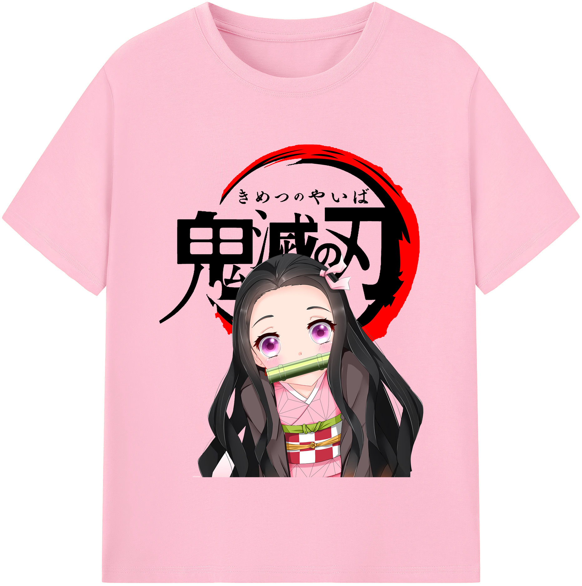 （画像用） 鬼滅の刃（きめつのやいば）竈門 禰󠄀豆子／かまど ねずこ Kamado Nezuko 綿100％半袖Tシャツ（フロントプリント）