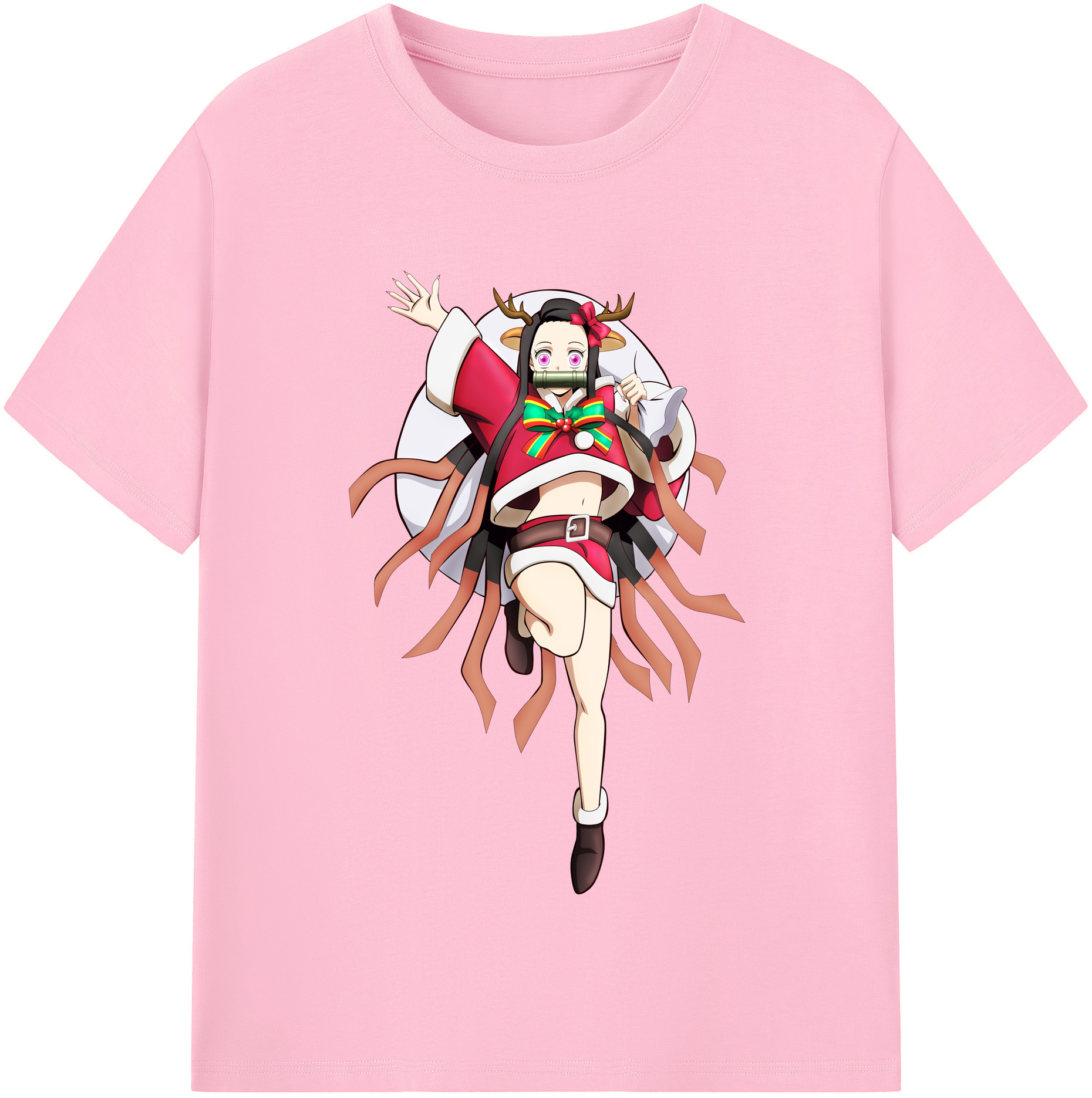 （画像用） 鬼滅の刃（きめつのやいば）竈門 禰󠄀豆子／かまど ねずこ Kamado Nezuko 綿100％半袖Tシャツ（フロントプリント）