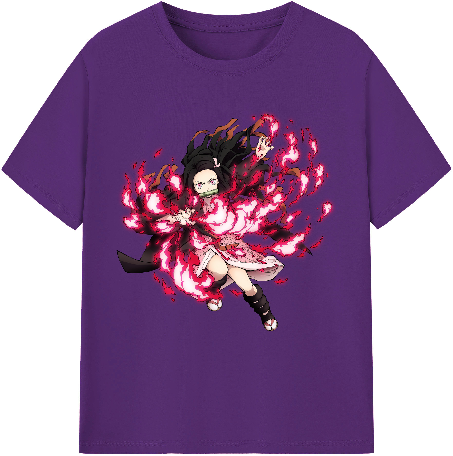 （画像用） 鬼滅の刃（きめつのやいば）竈門 禰󠄀豆子／かまど ねずこ Kamado Nezuko 綿100％半袖Tシャツ（フロントプリント）