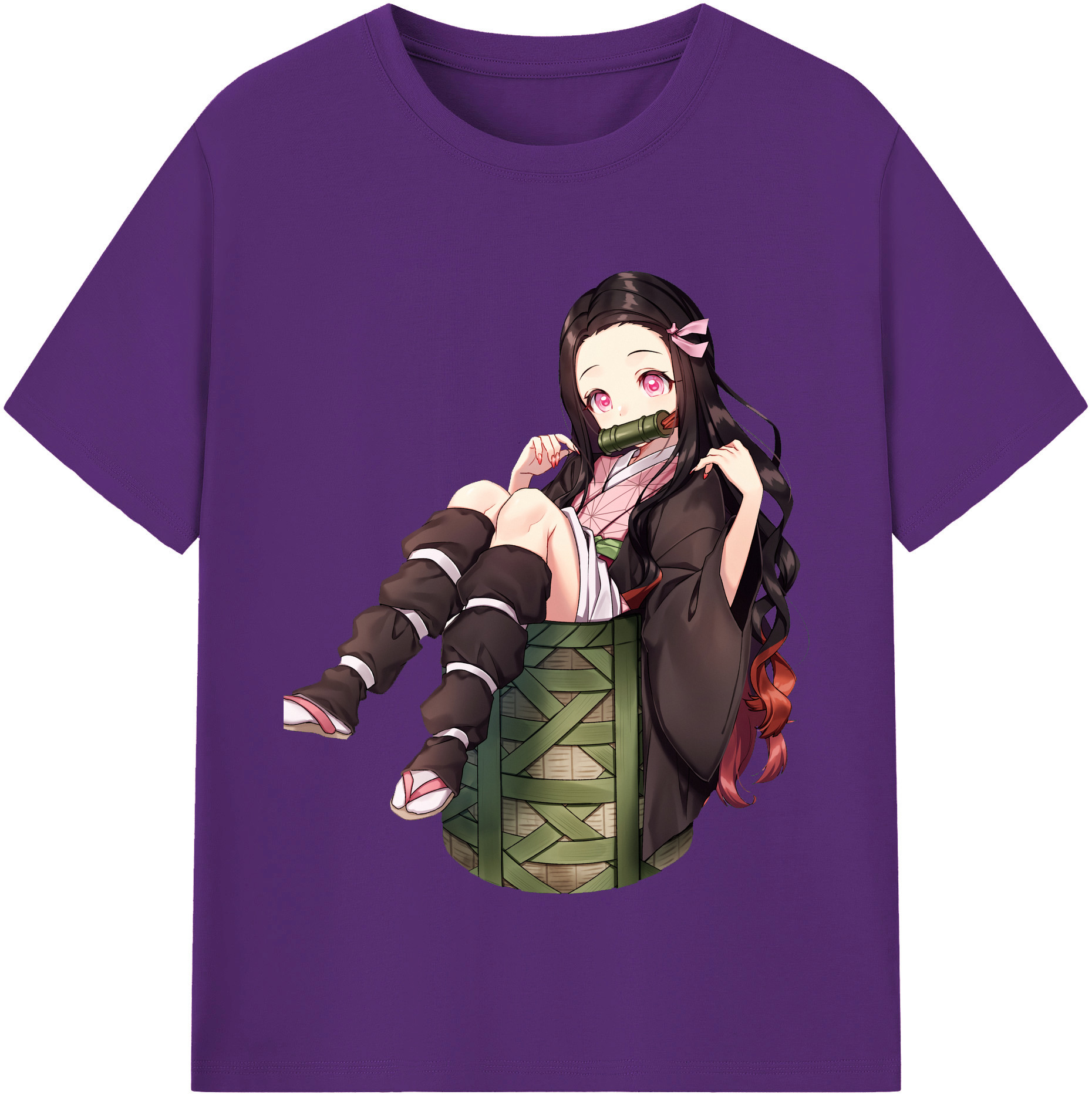 （画像用） 鬼滅の刃（きめつのやいば）竈門 禰󠄀豆子／かまど ねずこ Kamado Nezuko 綿100％半袖Tシャツ（フロントプリント）