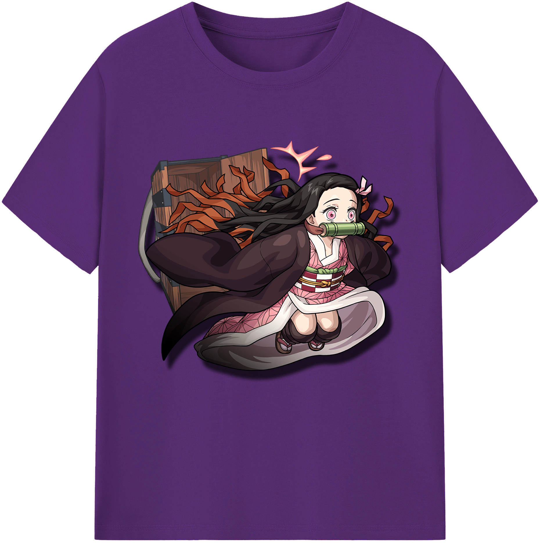 （画像用） 鬼滅の刃（きめつのやいば）竈門 禰󠄀豆子／かまど ねずこ Kamado Nezuko 綿100％半袖Tシャツ（フロントプリント）