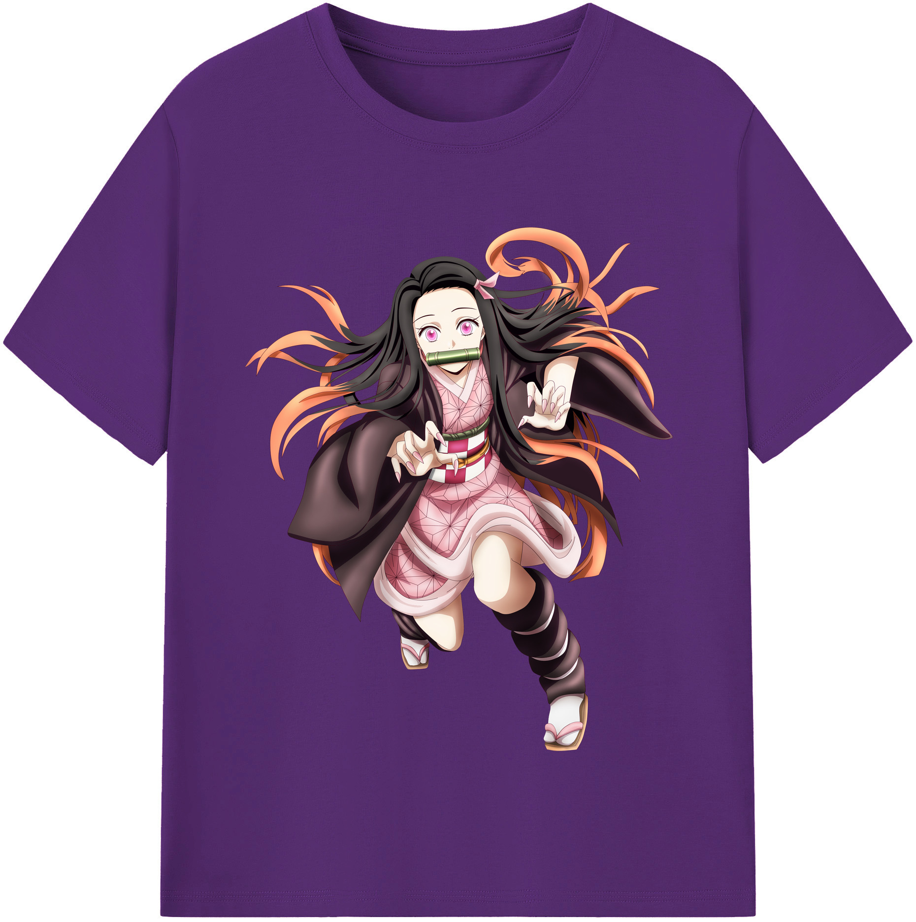 （画像用） 鬼滅の刃（きめつのやいば）竈門 禰󠄀豆子／かまど ねずこ Kamado Nezuko 綿100％半袖Tシャツ（フロントプリント）