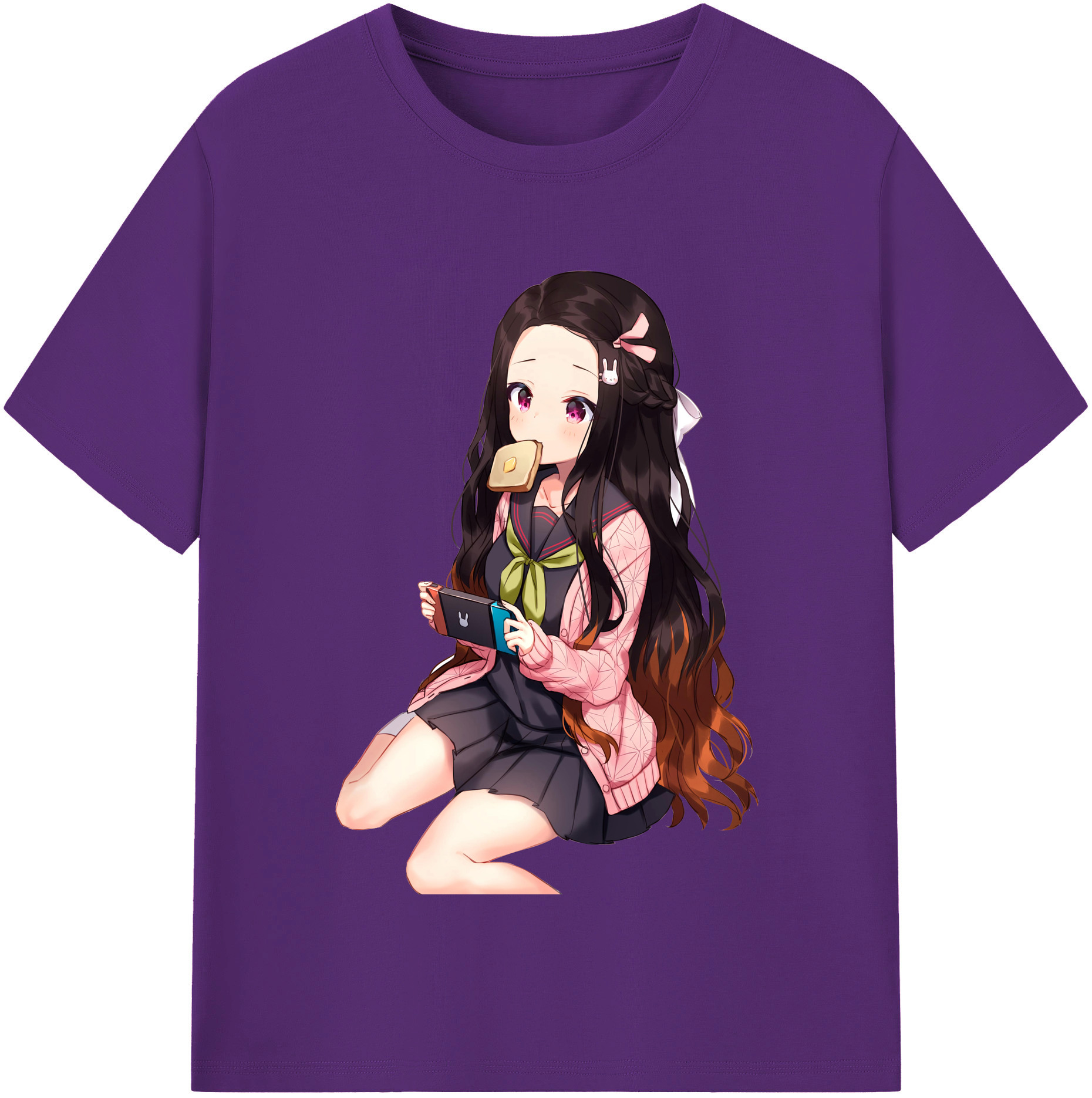 （画像用） 鬼滅の刃（きめつのやいば）竈門 禰󠄀豆子／かまど ねずこ Kamado Nezuko 綿100％半袖Tシャツ（フロントプリント）
