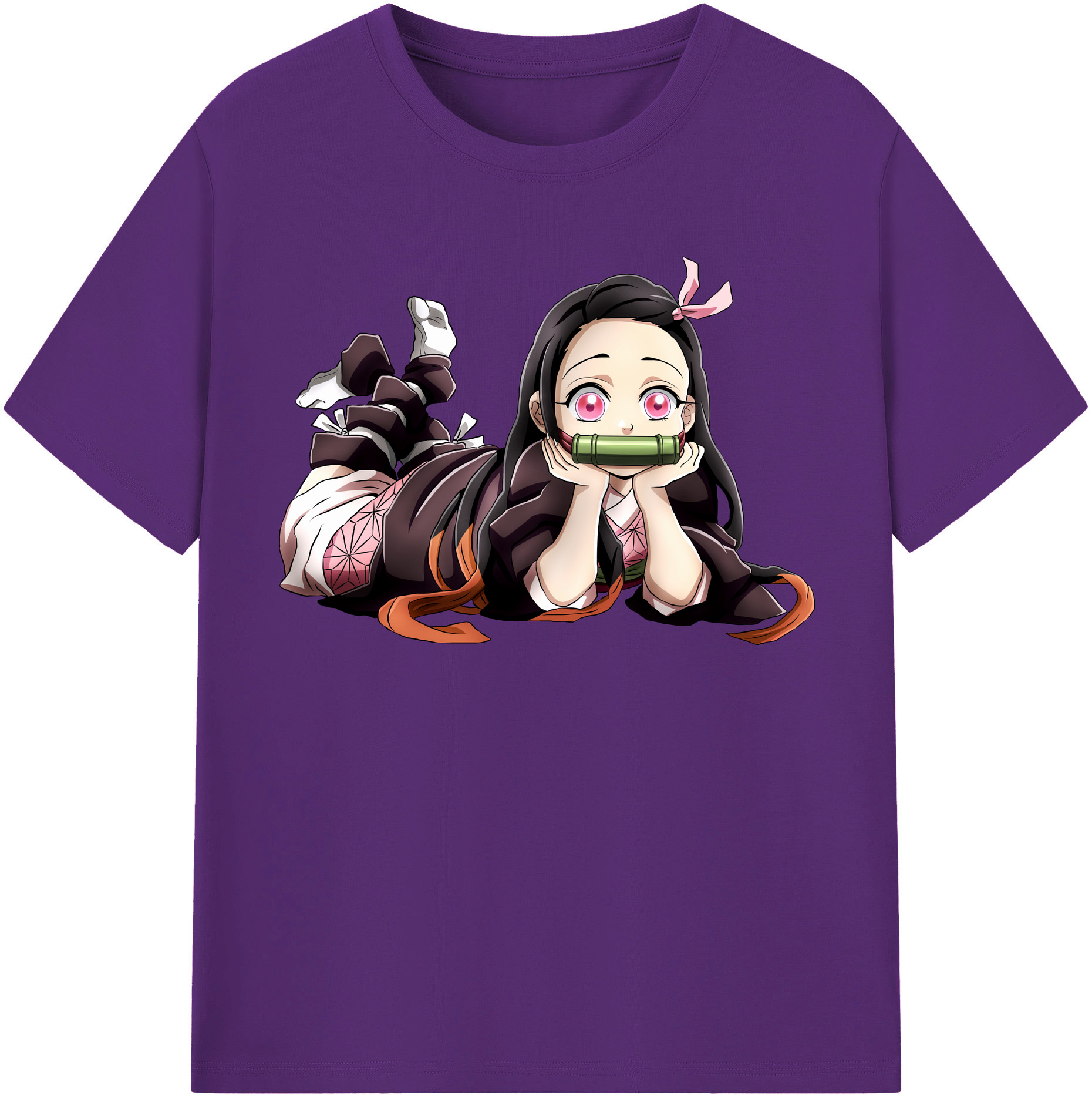（画像用） 鬼滅の刃（きめつのやいば）竈門 禰󠄀豆子／かまど ねずこ Kamado Nezuko 綿100％半袖Tシャツ（フロントプリント）