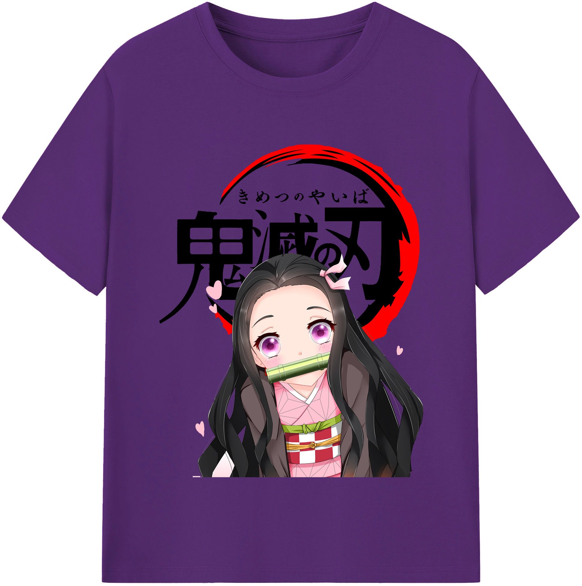 （画像用） 鬼滅の刃（きめつのやいば）竈門 禰󠄀豆子／かまど ねずこ Kamado Nezuko 綿100％半袖Tシャツ（フロントプリント）
