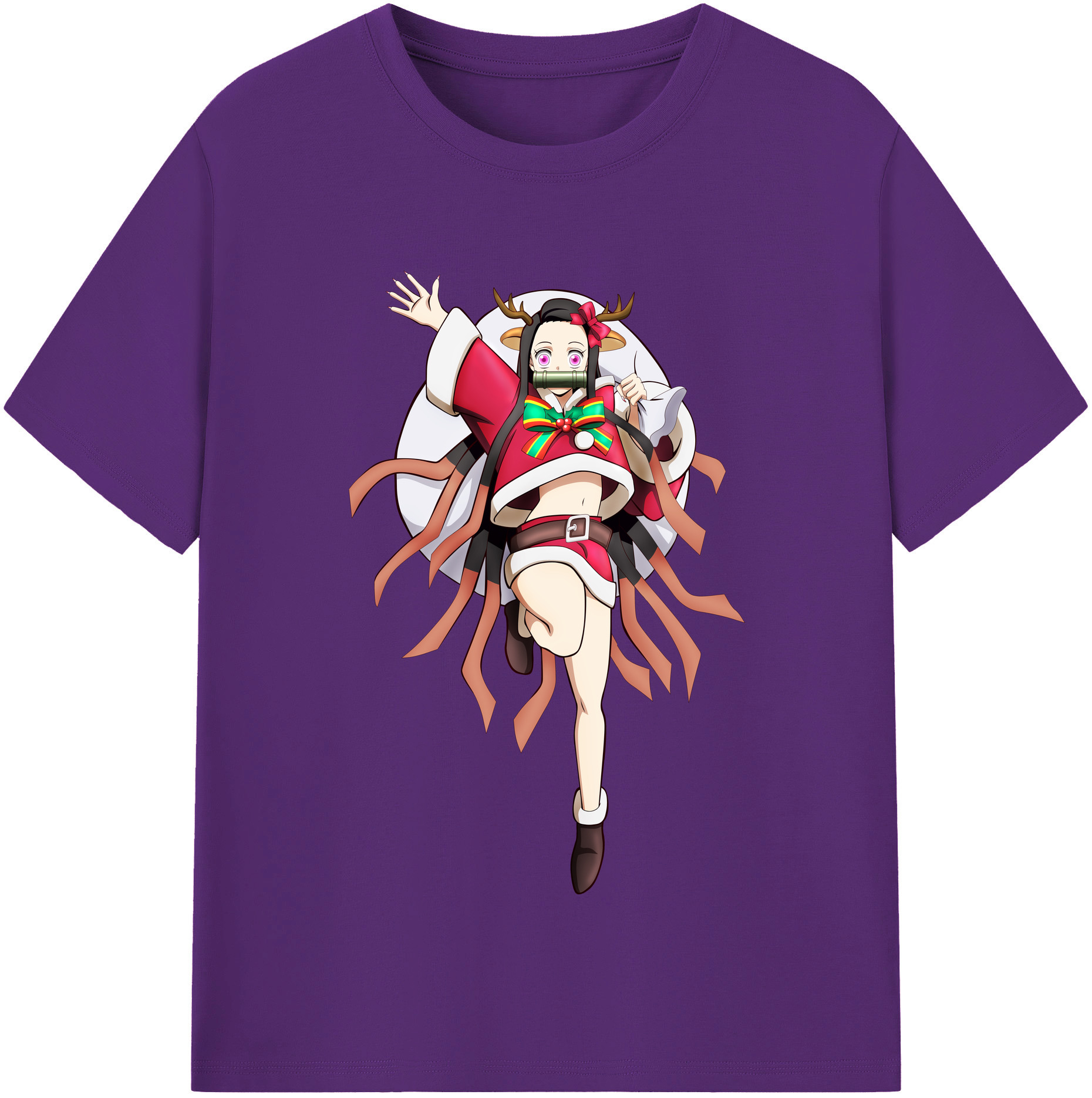 （画像用） 鬼滅の刃（きめつのやいば）竈門 禰󠄀豆子／かまど ねずこ Kamado Nezuko 綿100％半袖Tシャツ（フロントプリント）