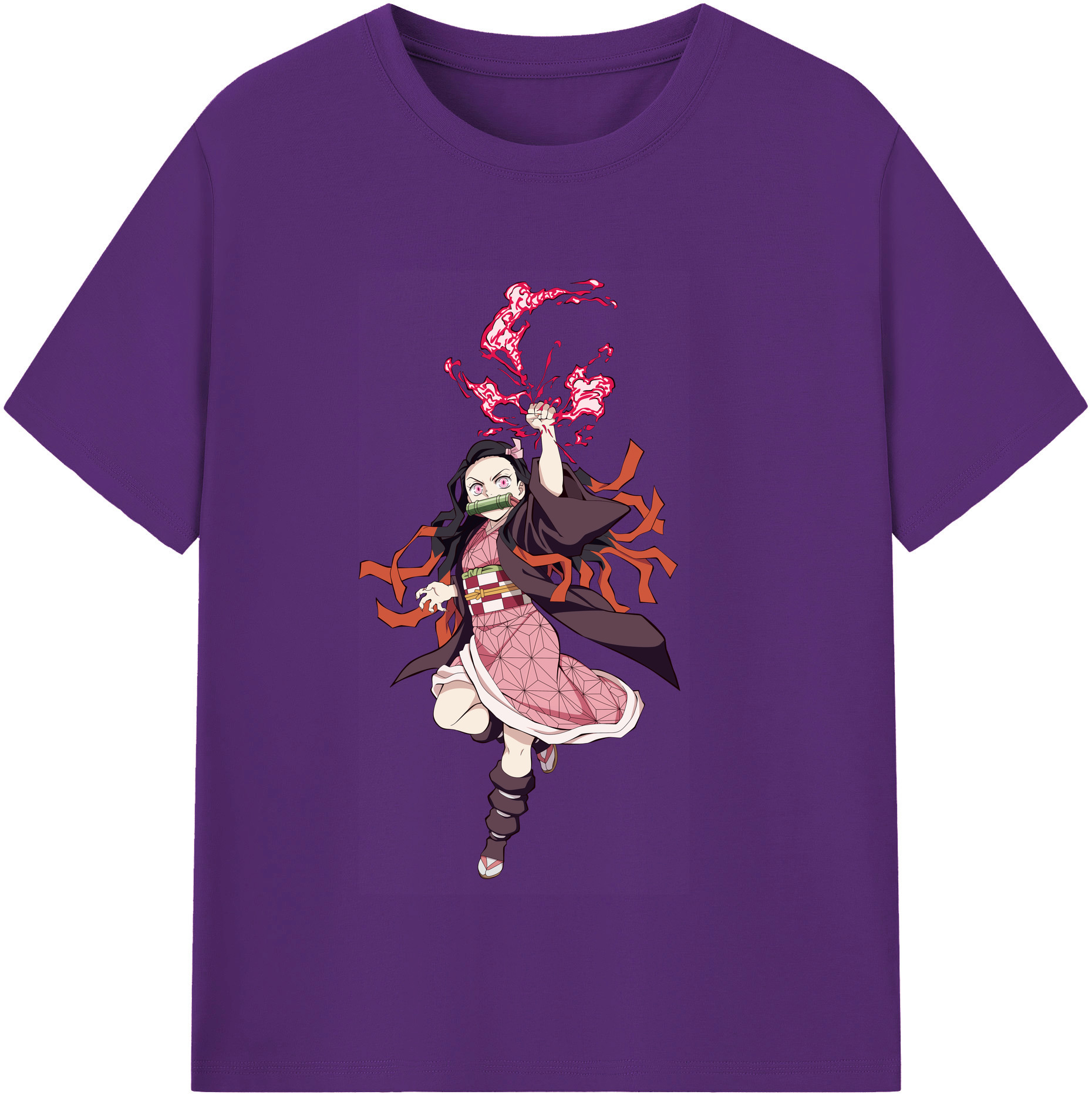 （画像用） 鬼滅の刃（きめつのやいば）竈門 禰󠄀豆子／かまど ねずこ Kamado Nezuko 綿100％半袖Tシャツ（フロントプリント）