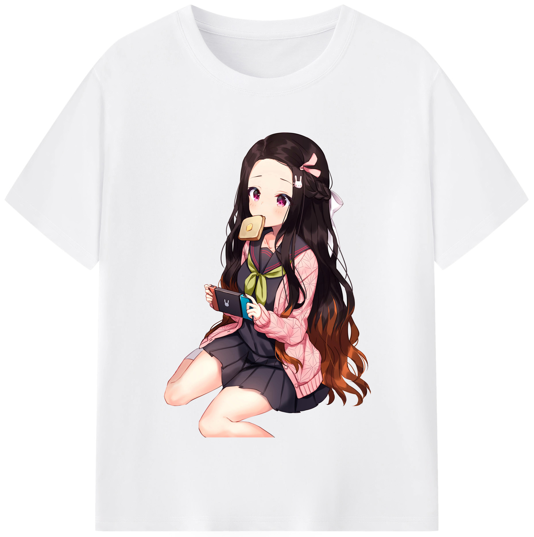 （画像用） 鬼滅の刃（きめつのやいば）竈門 禰󠄀豆子／かまど ねずこ Kamado Nezuko 綿100％半袖Tシャツ（フロントプリント）