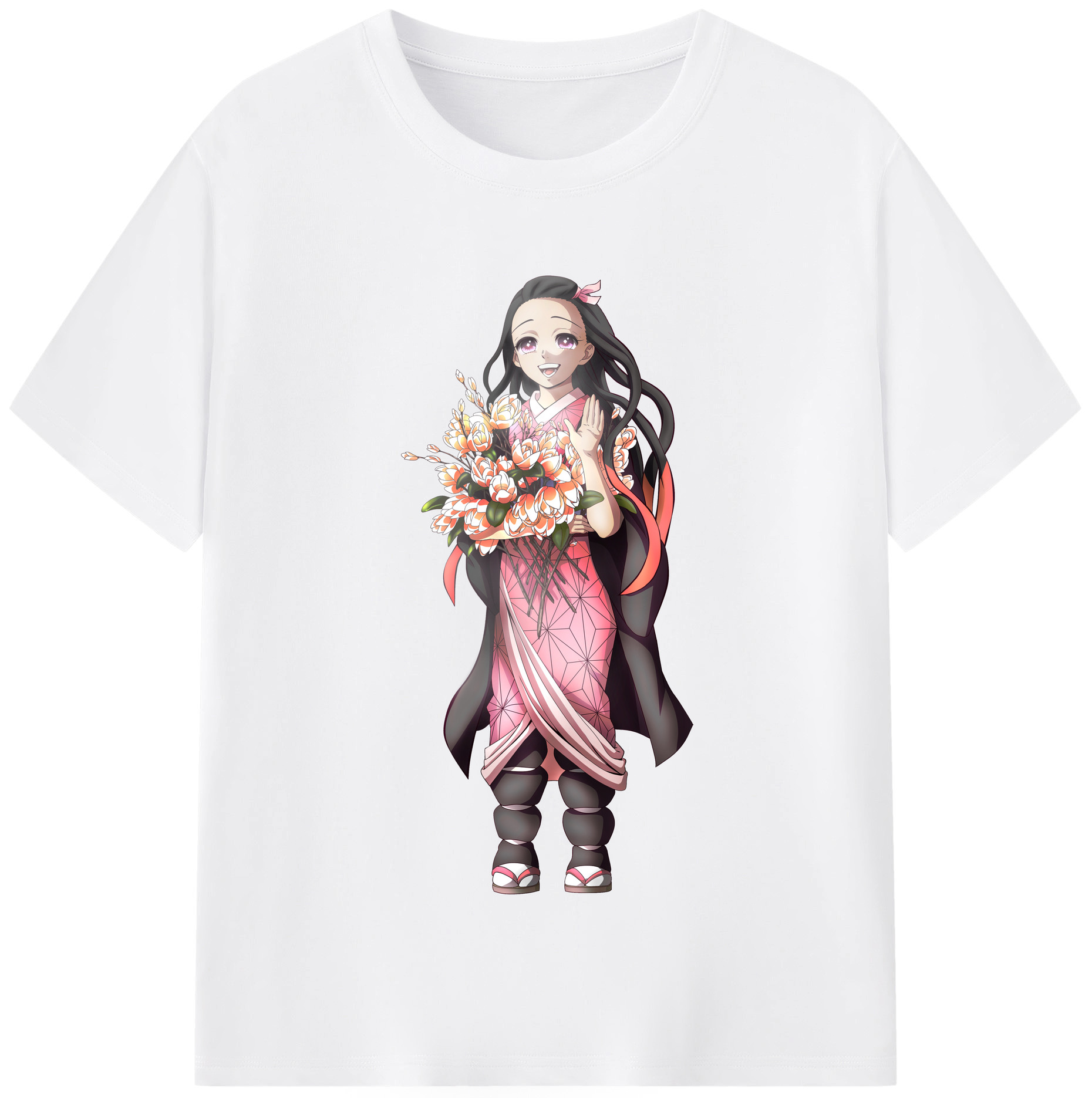 （画像用） 鬼滅の刃（きめつのやいば）竈門 禰󠄀豆子／かまど ねずこ Kamado Nezuko 綿100％半袖Tシャツ（フロントプリント）