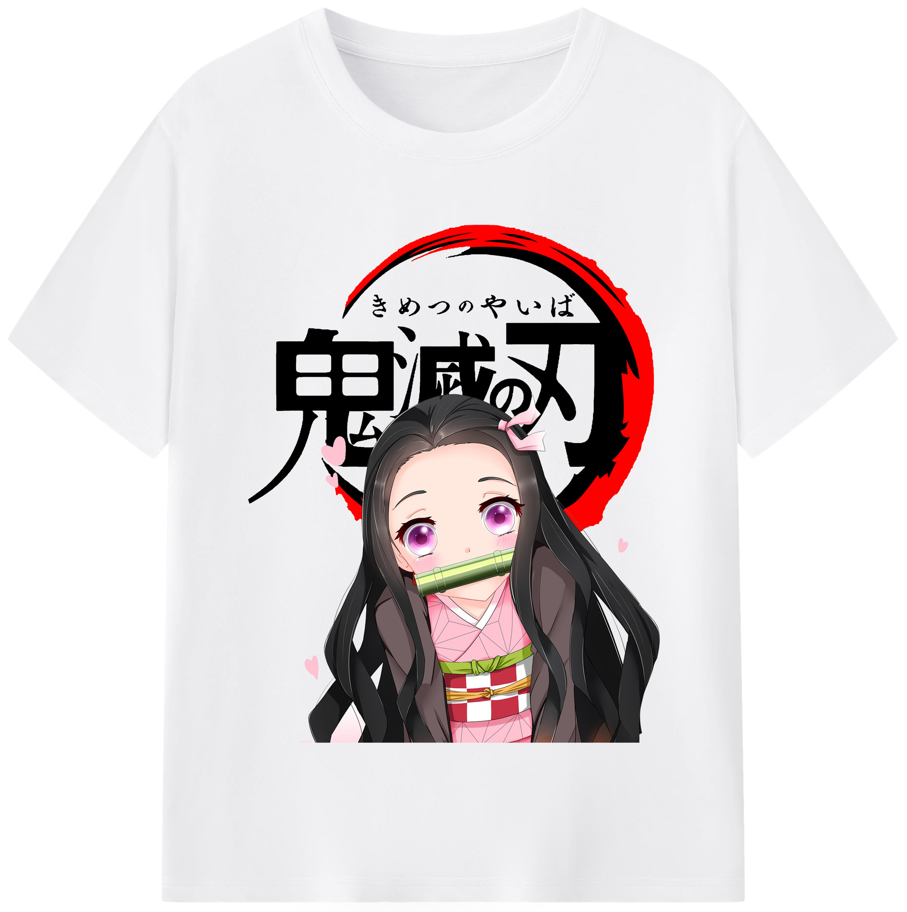 （画像用） 鬼滅の刃（きめつのやいば）竈門 禰󠄀豆子／かまど ねずこ Kamado Nezuko 綿100％半袖Tシャツ（フロントプリント）