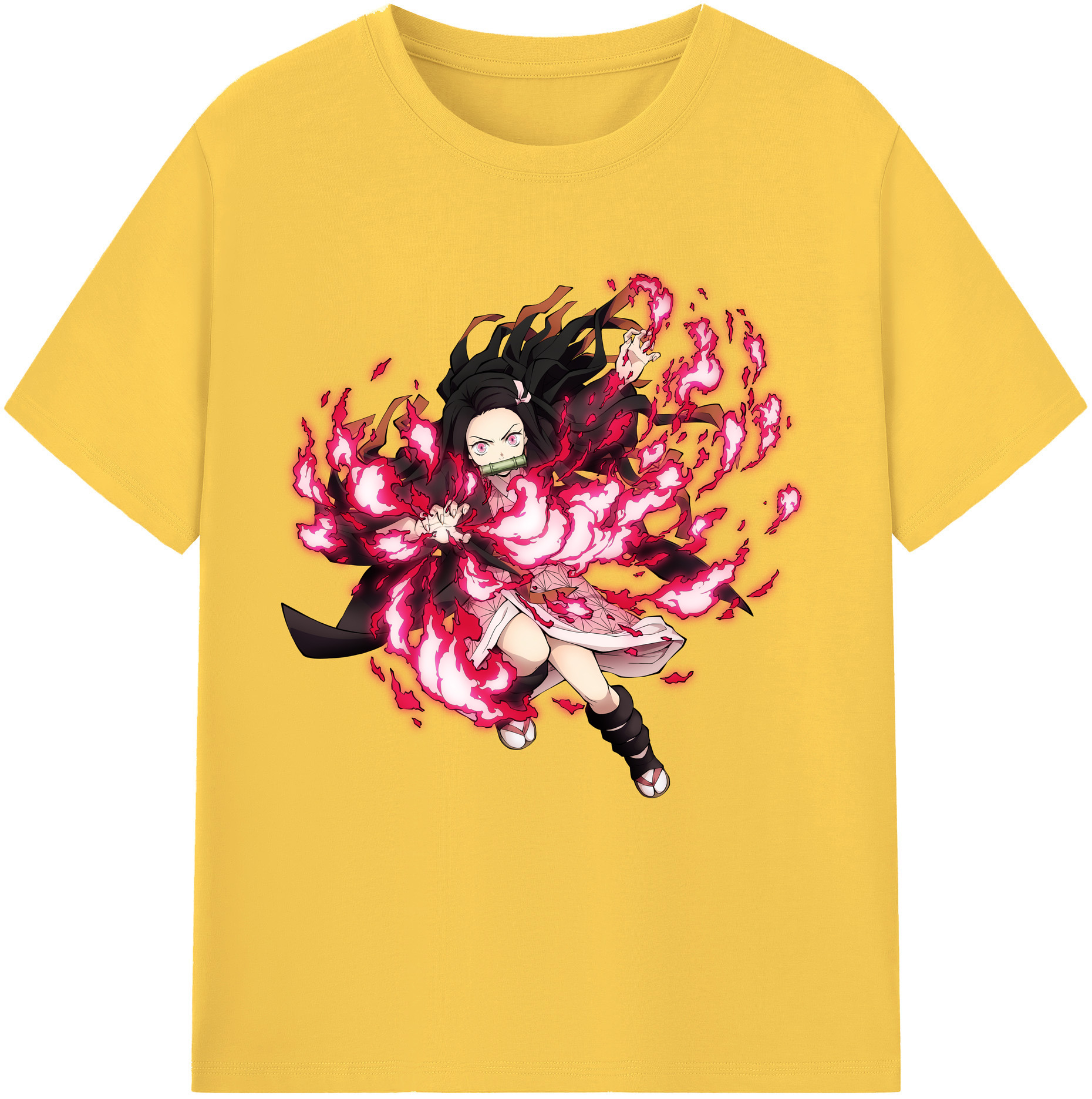 （画像用） 鬼滅の刃（きめつのやいば）竈門 禰󠄀豆子／かまど ねずこ Kamado Nezuko 綿100％半袖Tシャツ（フロントプリント）