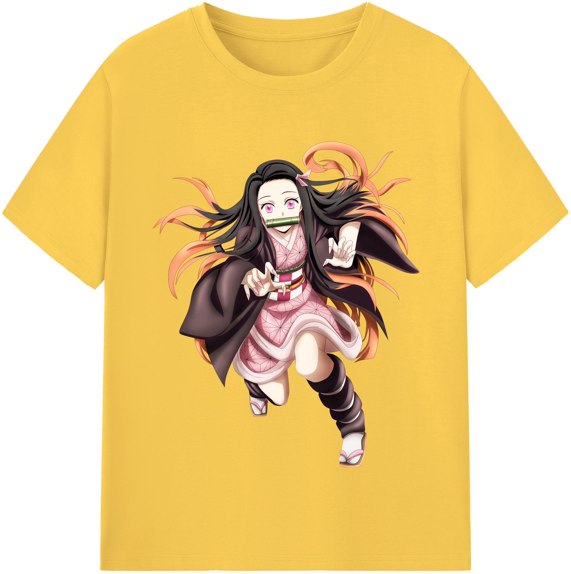 （画像用） 鬼滅の刃（きめつのやいば）竈門 禰󠄀豆子／かまど ねずこ Kamado Nezuko 綿100％半袖Tシャツ（フロントプリント）