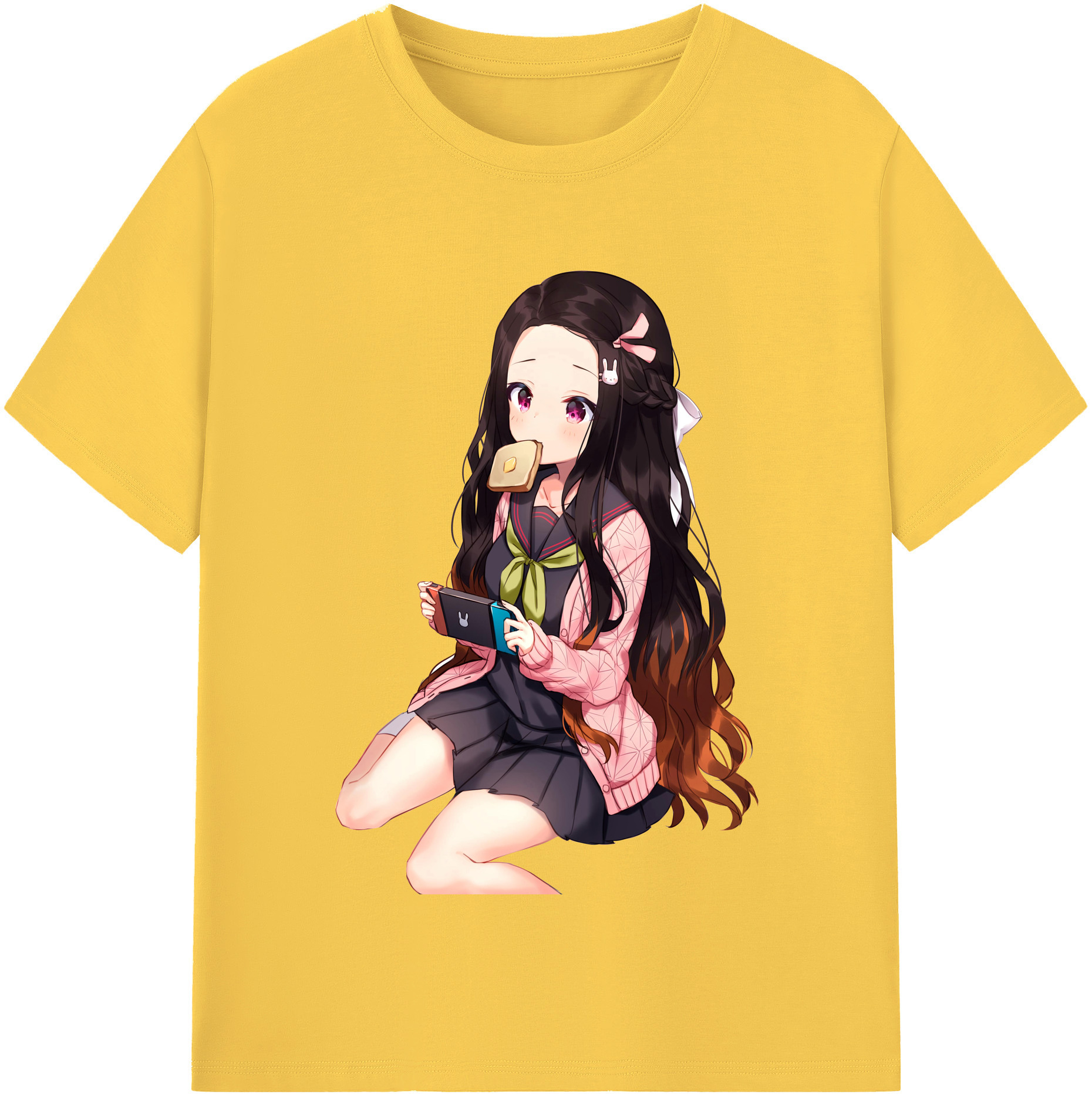 （画像用） 鬼滅の刃（きめつのやいば）竈門 禰󠄀豆子／かまど ねずこ Kamado Nezuko 綿100％半袖Tシャツ（フロントプリント）