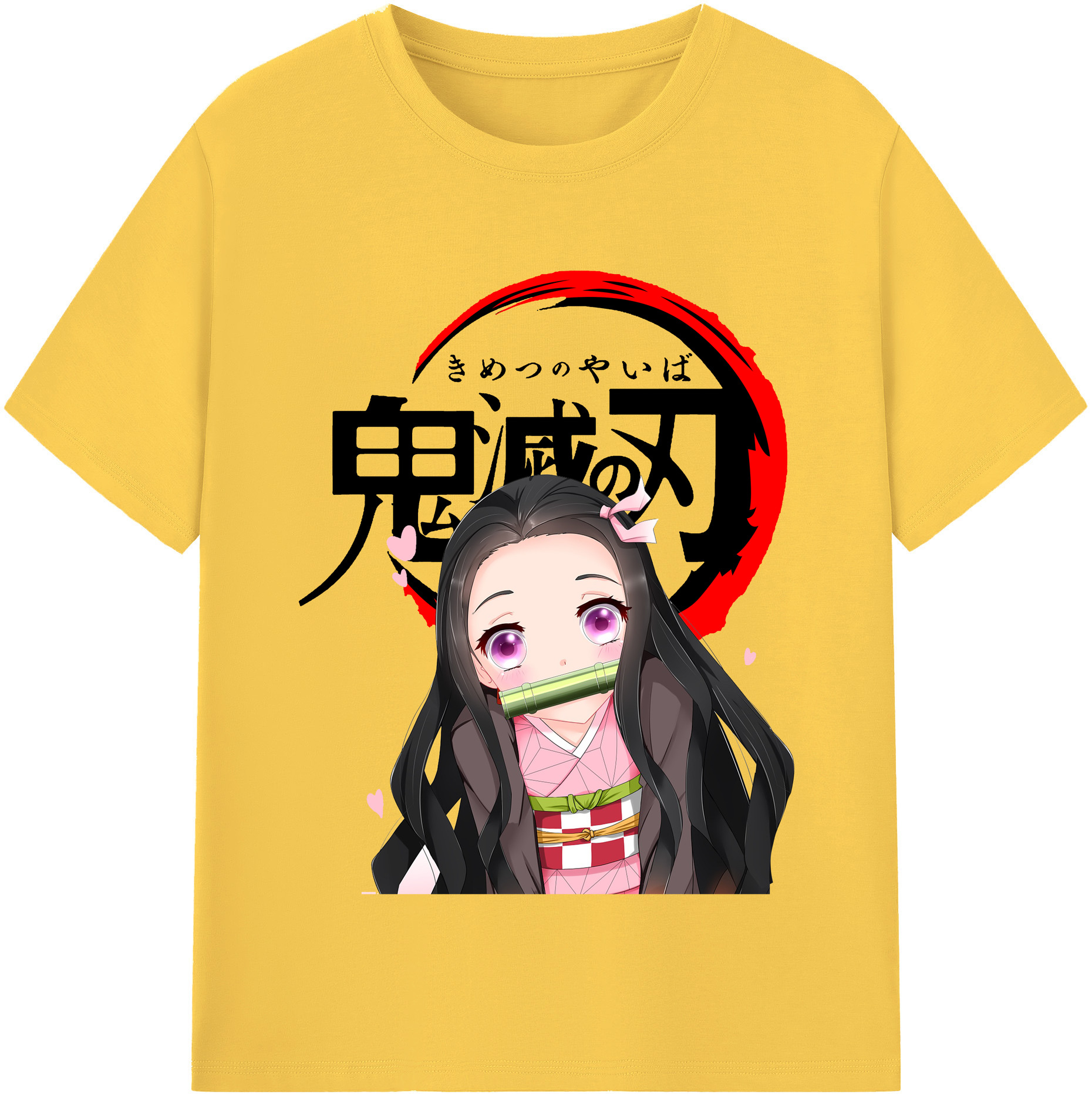 （画像用） 鬼滅の刃（きめつのやいば）竈門 禰󠄀豆子／かまど ねずこ Kamado Nezuko 綿100％半袖Tシャツ（フロントプリント）