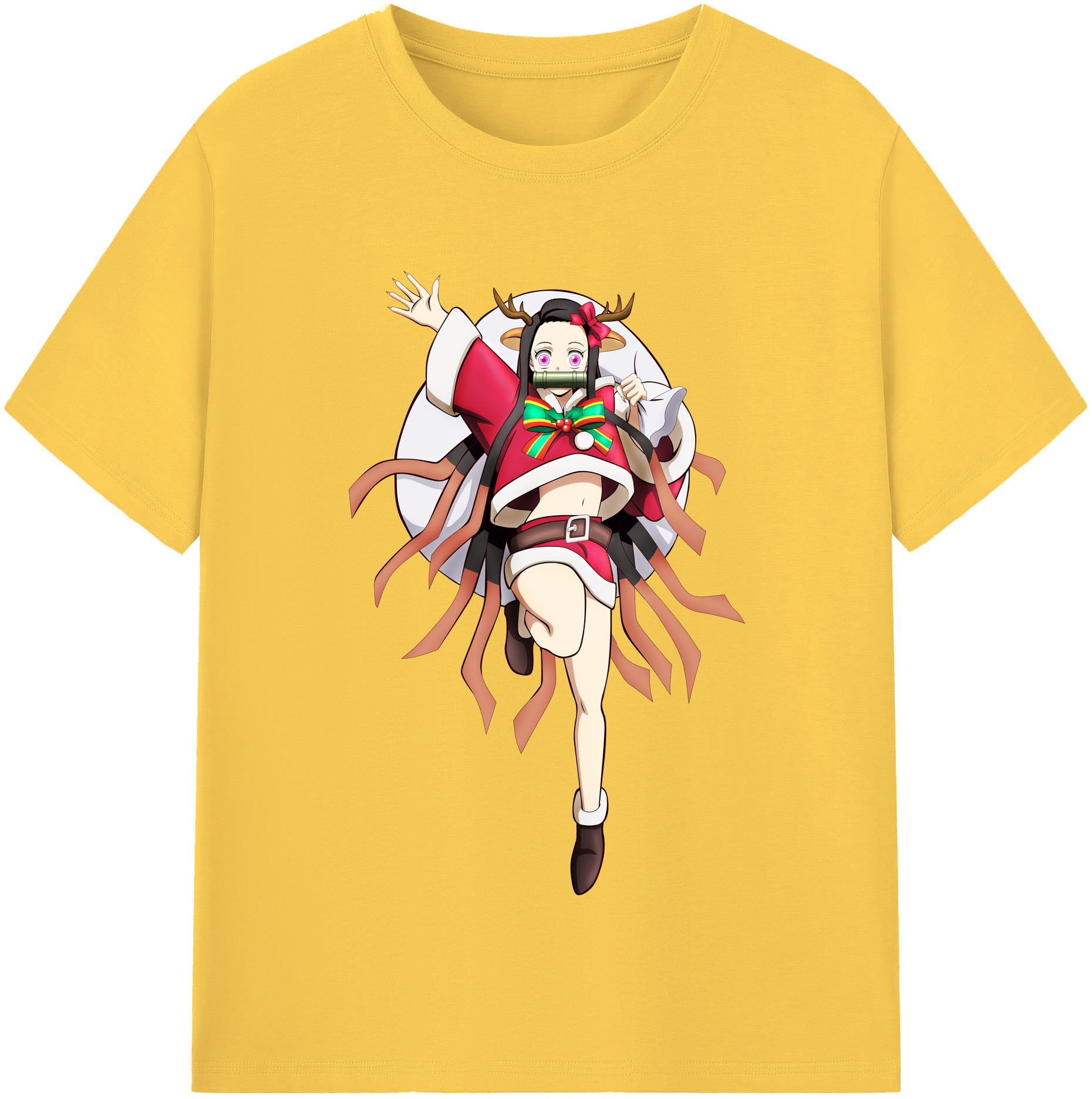 （画像用） 鬼滅の刃（きめつのやいば）竈門 禰󠄀豆子／かまど ねずこ Kamado Nezuko 綿100％半袖Tシャツ（フロントプリント）