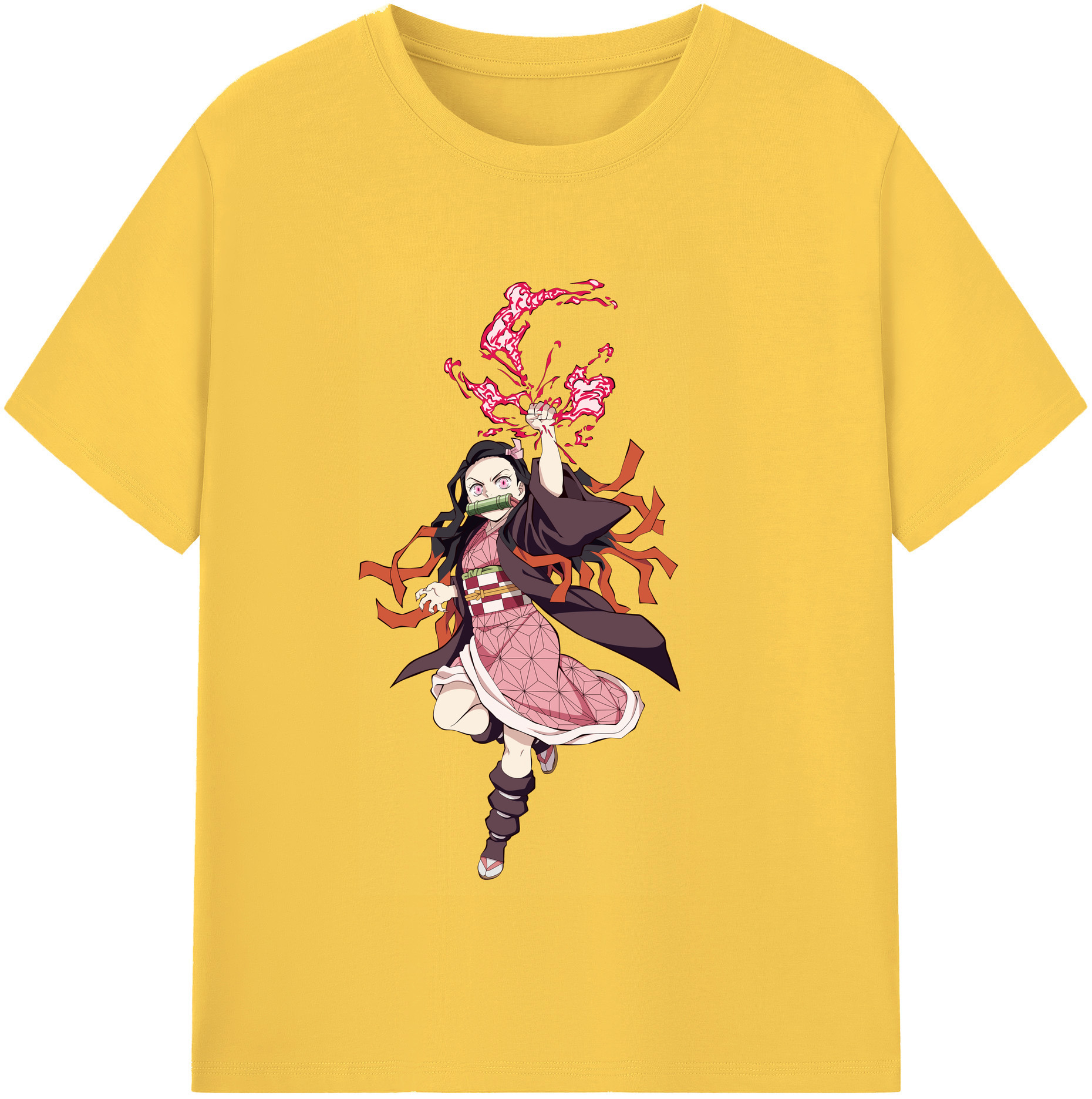 （画像用） 鬼滅の刃（きめつのやいば）竈門 禰󠄀豆子／かまど ねずこ Kamado Nezuko 綿100％半袖Tシャツ（フロントプリント）